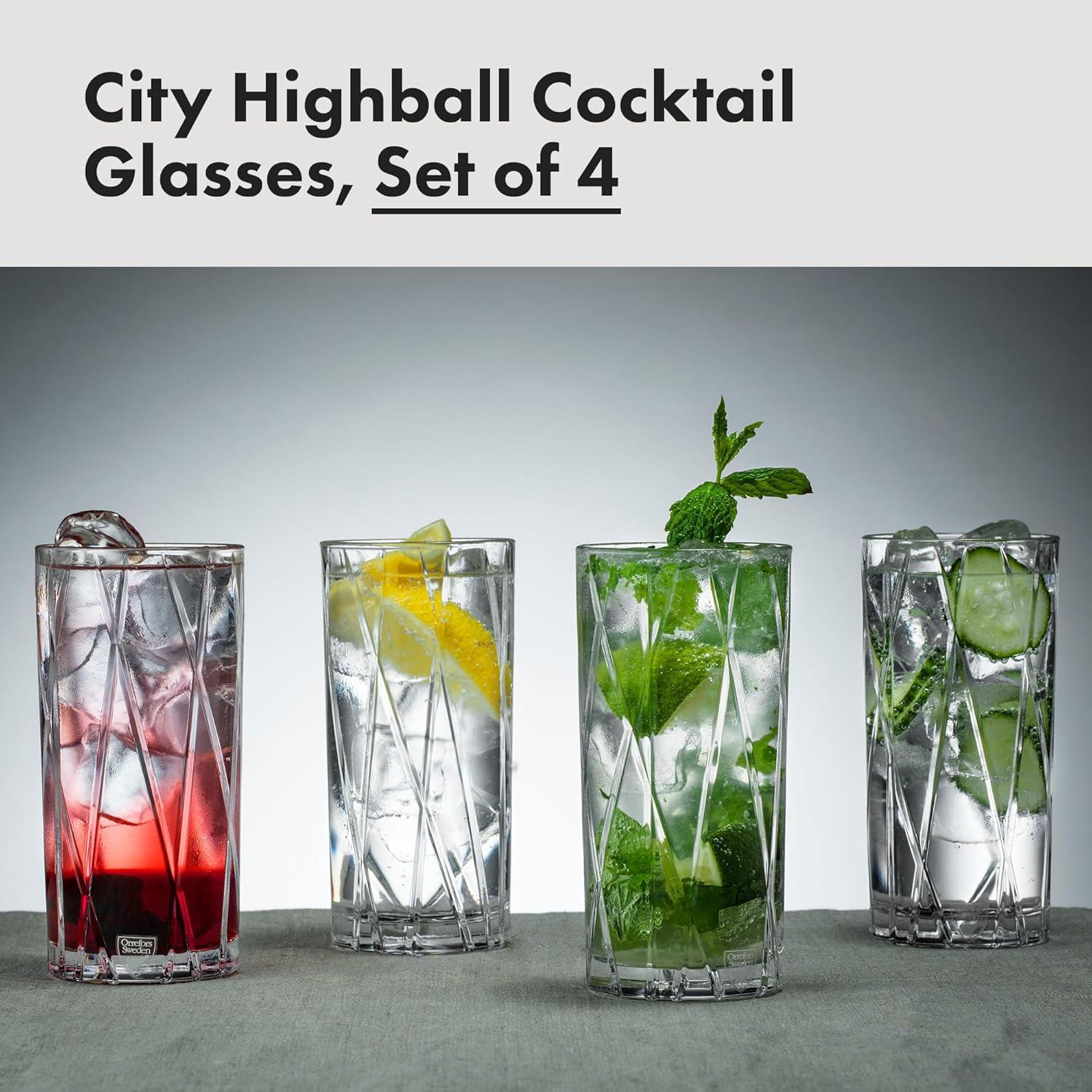 Orrefors Crystal Highball Glass Set with Asymmetric Design