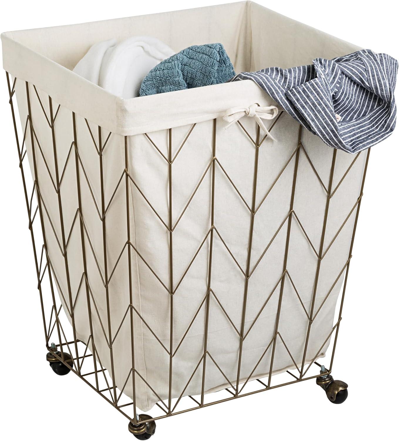 Honey-Can-Do Laundry Baskets Light Gold: Metal, Removable Liner, Wheels, Multipurpose, 25" Height, 8550 Volume Capacity