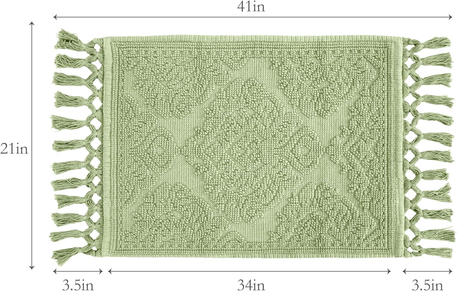 Jean Pierre Ricardo Cotton Fringe 21 x 34 in. Bath Rug, Sage Green