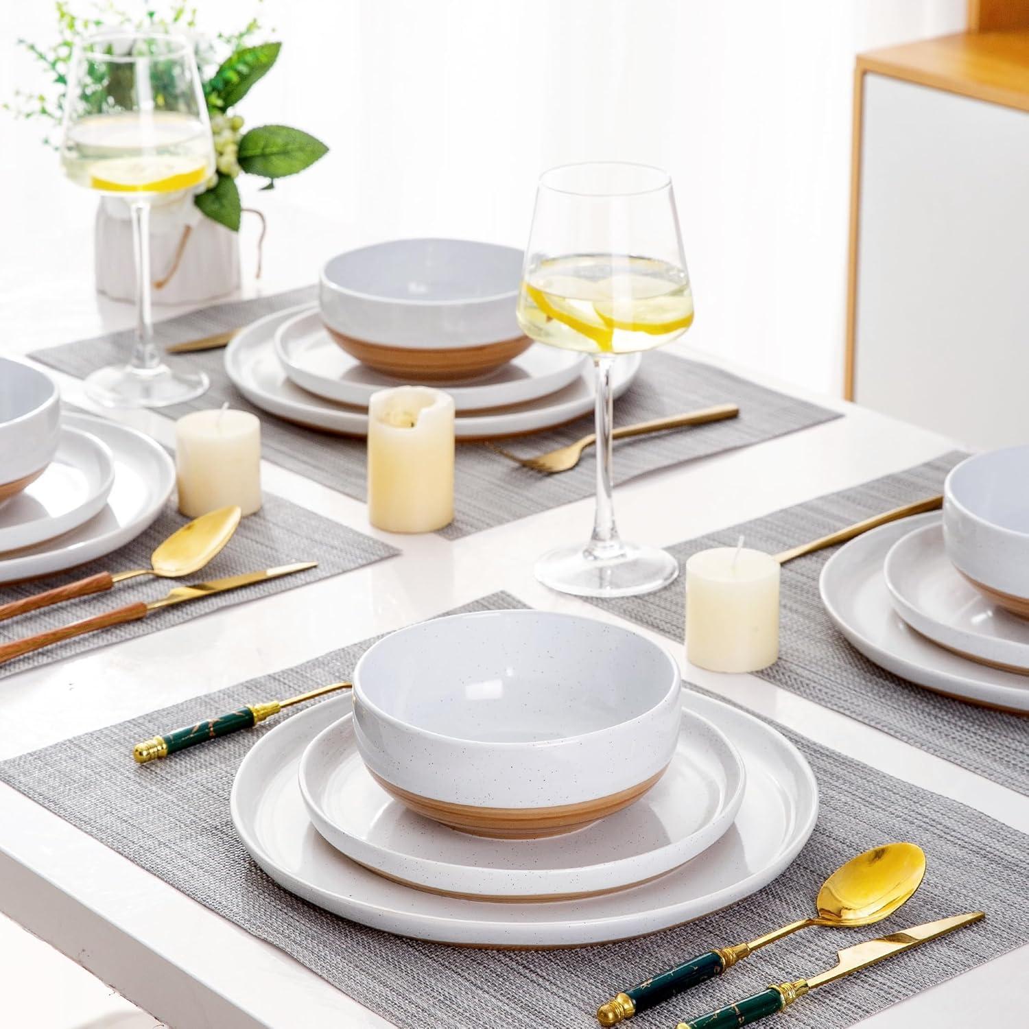 White and Terracotta Ceramic Dinnerware Set for 4, 12 Pieces