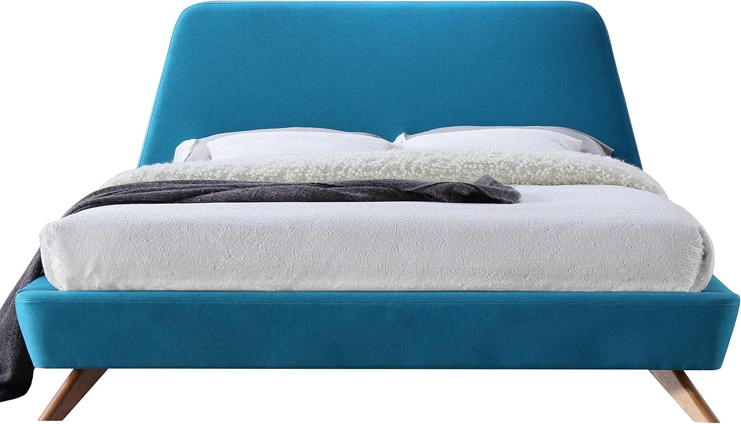 Omax Decor Henry Wood and Fabric Upholstered Queen Platform Bed in Blue