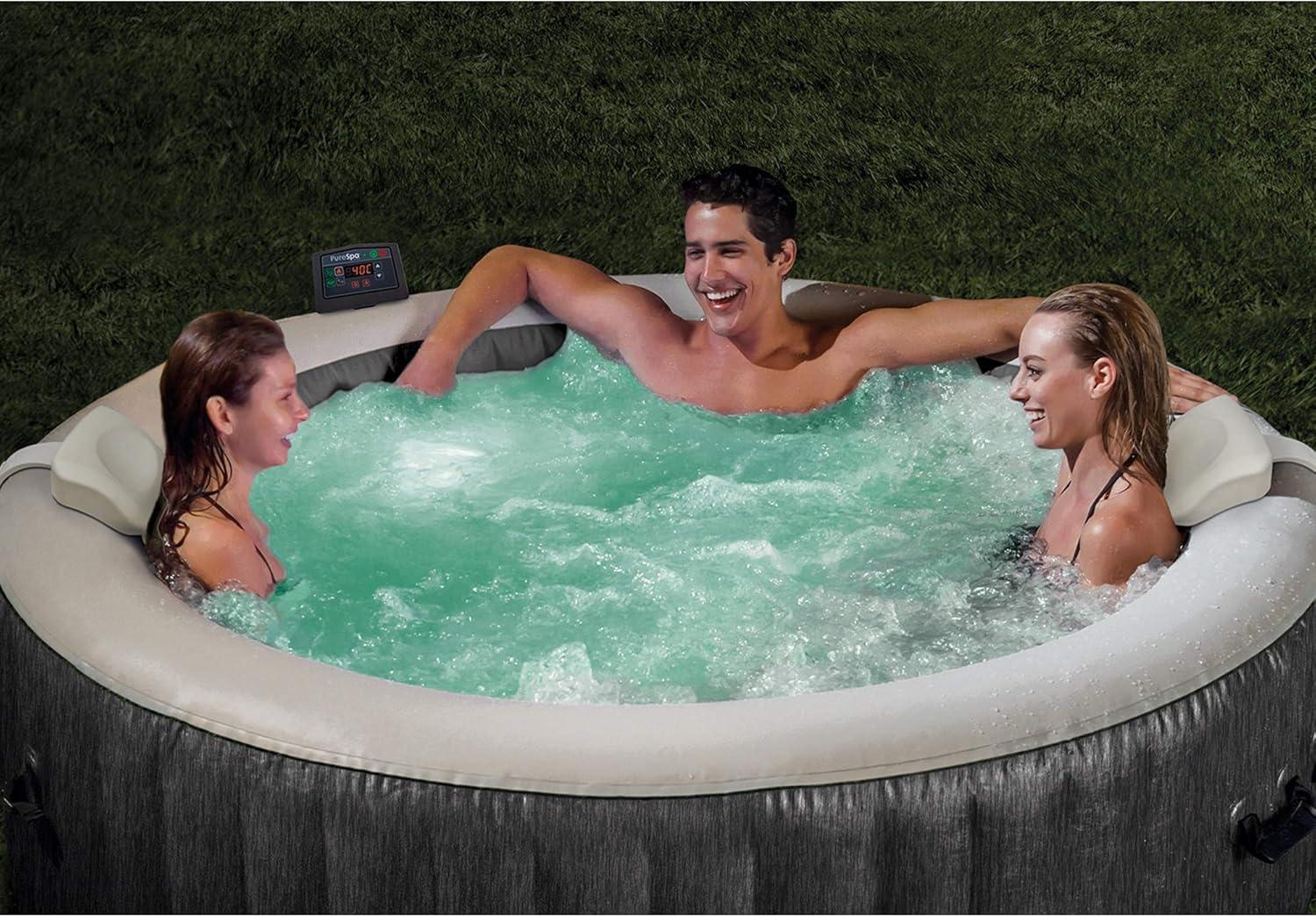 Graywood Deluxe 4-Person Inflatable Hot Tub with LED Light