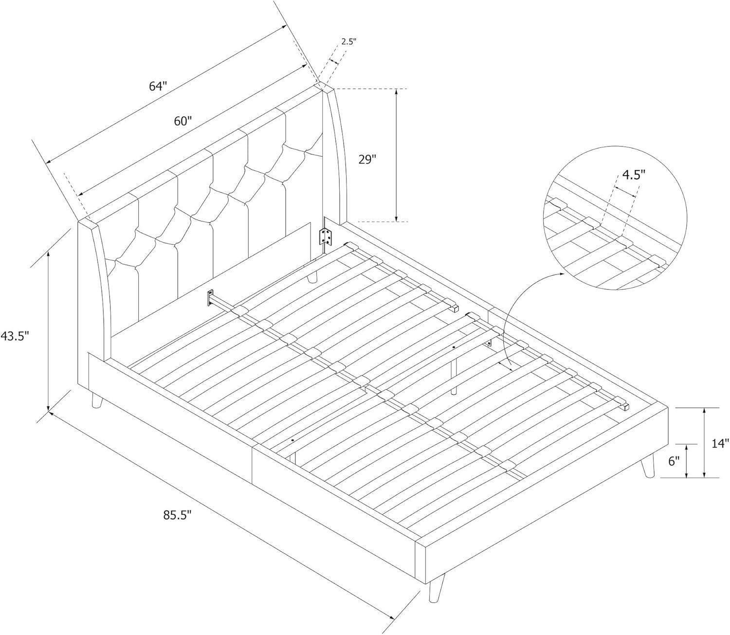 Gray Linen Tufted Upholstered Queen Bed with Wood Frame