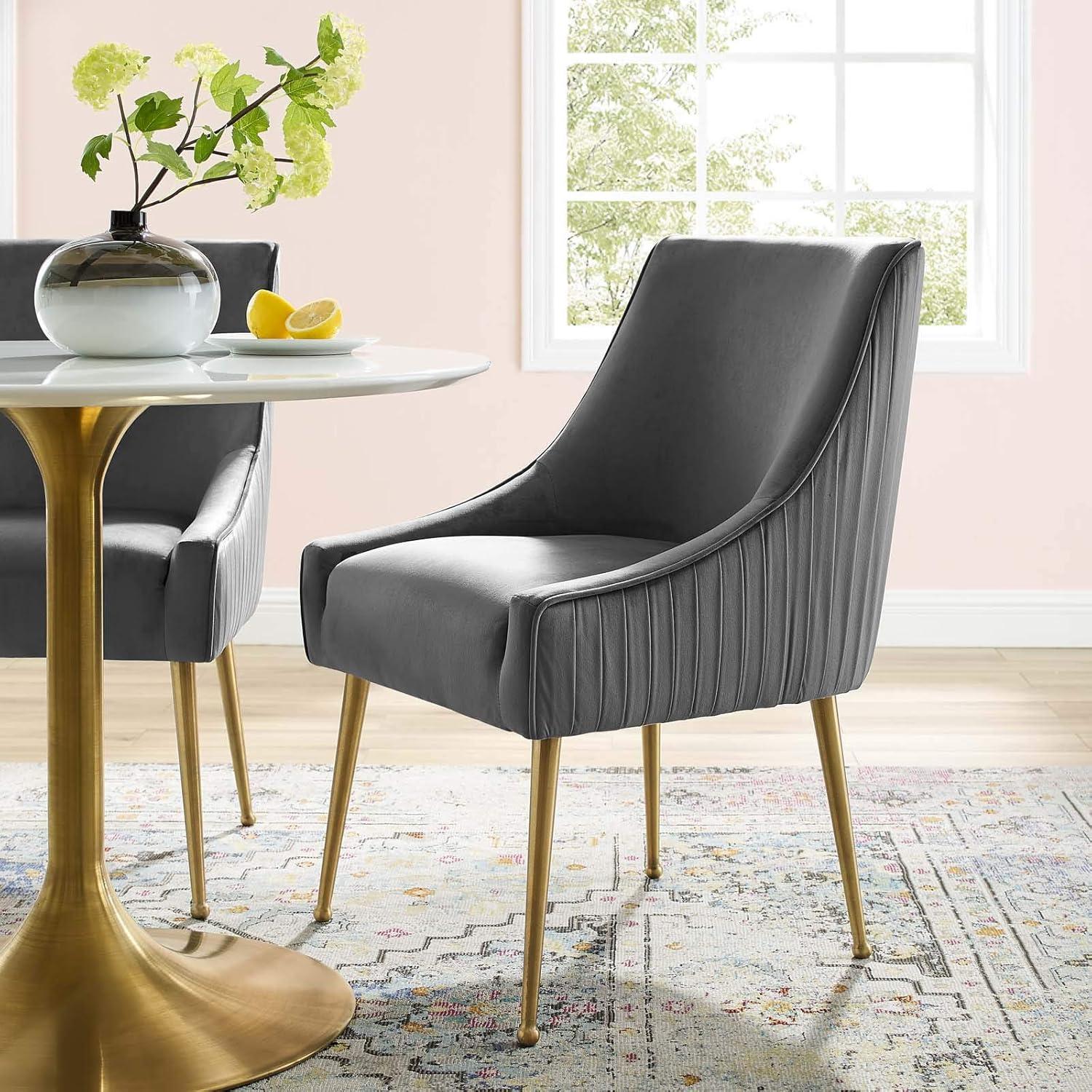 Elegance Brushed Gold & Gray Velvet Upholstered Side Chair