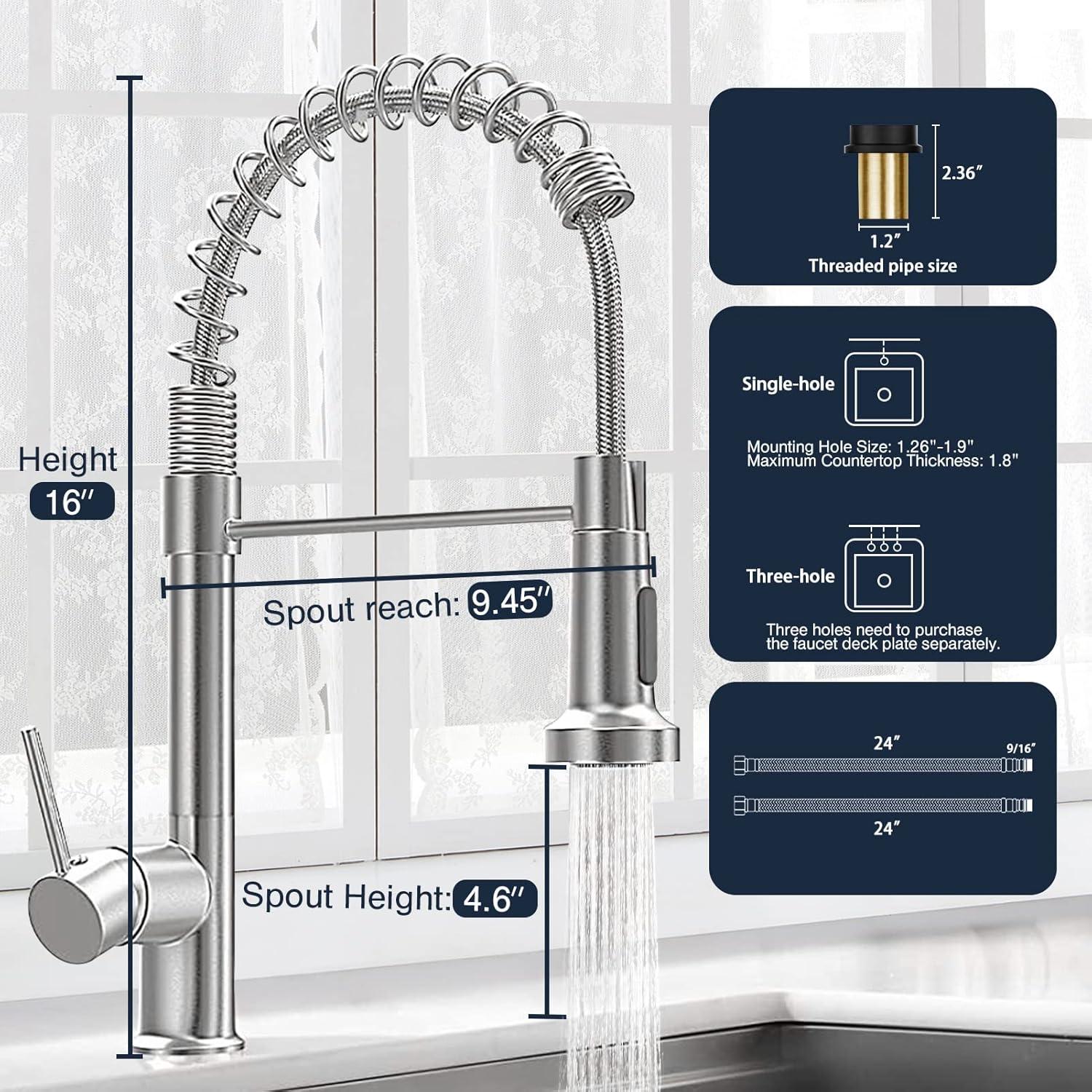 Brushed Nickel Commercial Pull-Down Kitchen Faucet with Spray