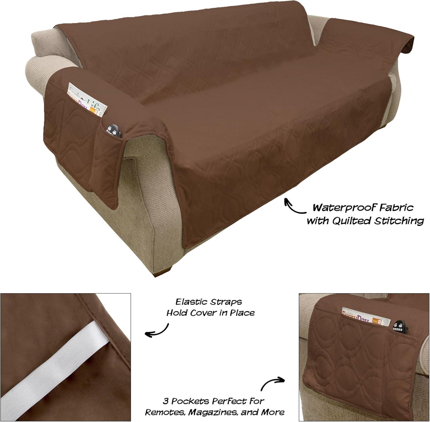 Brown Waterproof Quilted Pet Sofa Slipcover with Pockets