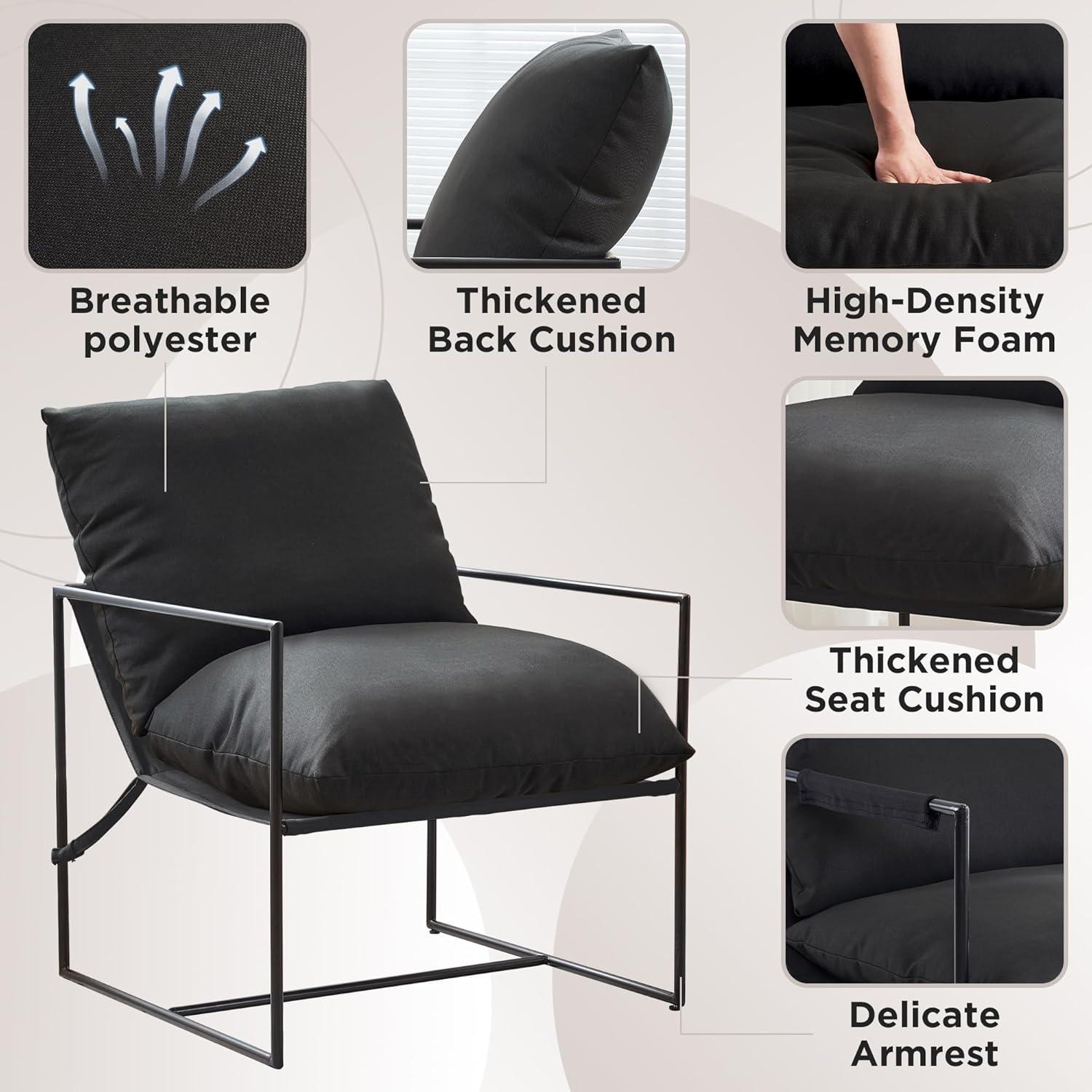 Black Microfiber Metal Frame Modern Accent Chair