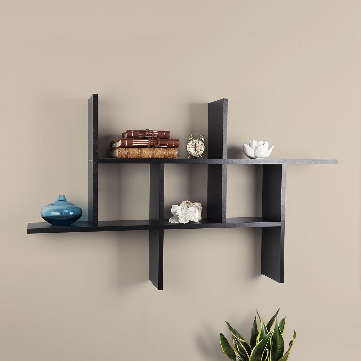 Danya B. 40" x 24" Cantilever Wall Shelf Black: Modern Laminated MDF, 4-Tier Storage, Includes Mounting Hardware