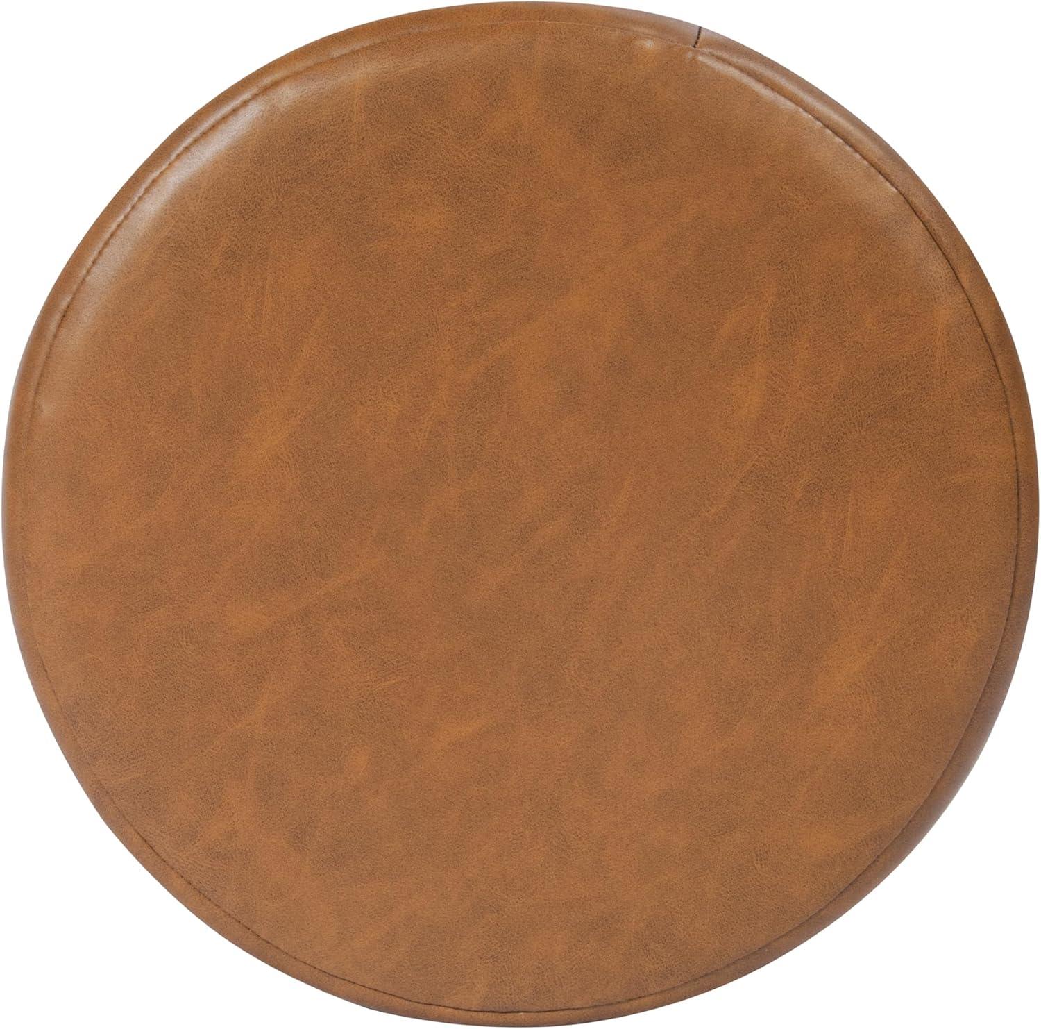Round Upholstered Ottoman Caramel Faux Leather - HomePop: Channel Tufted, No Assembly Required