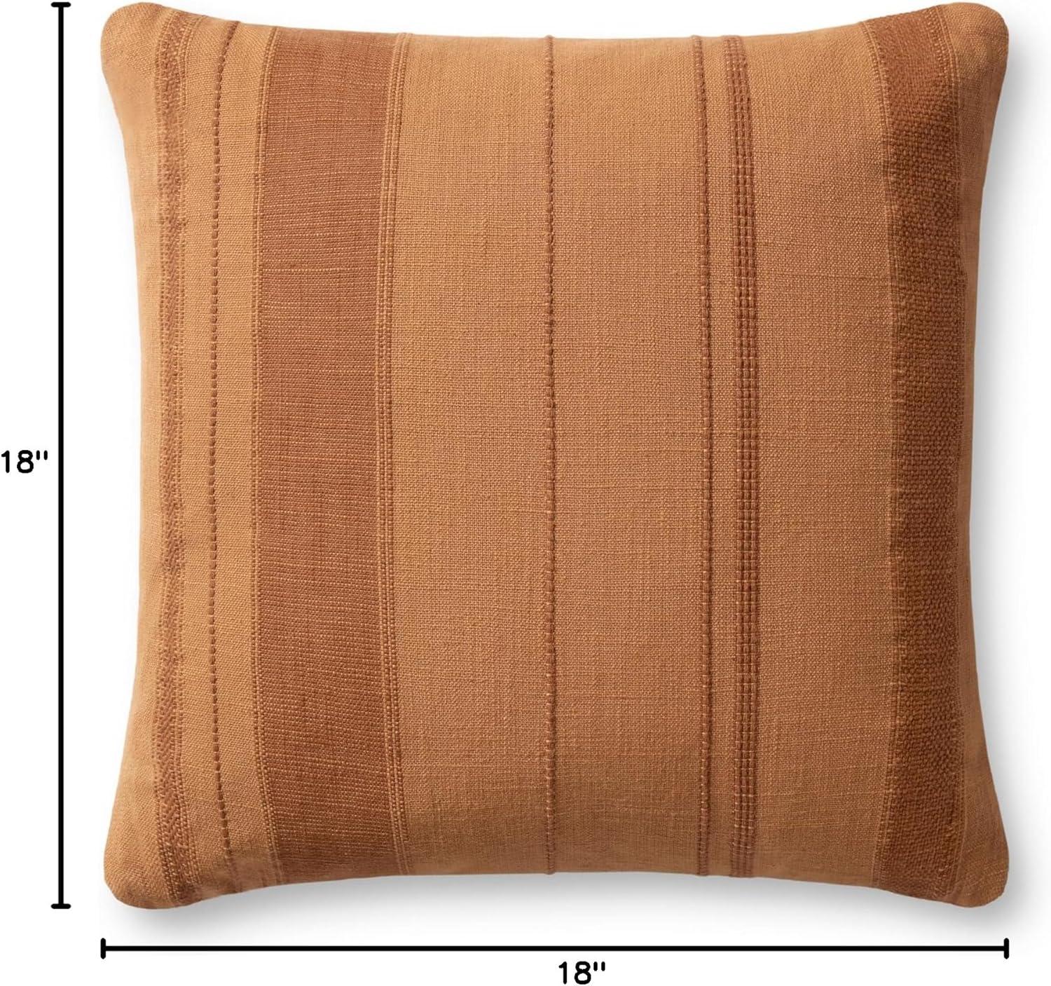 Rust Striped Cotton 18'' x 18'' Throw Pillow with Poly Insert