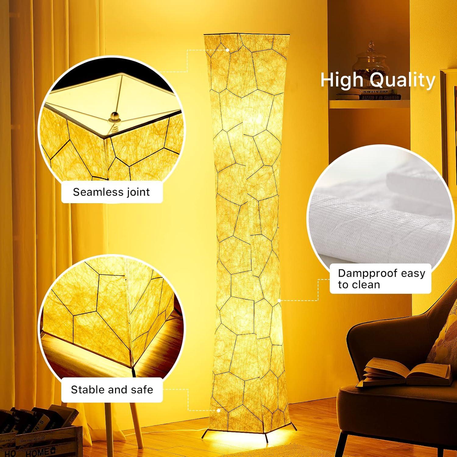 Floor Lamp, CHIPHY 64" Dimmable Tall Lamp, 3 Levels Adjustable Brightness 12W/2 LED Bulbs(2400 Lumens, 100 Watt Equivalent) and Marble Fabric Lampshade, Modern for Living Room, Bedroom and Kids Room