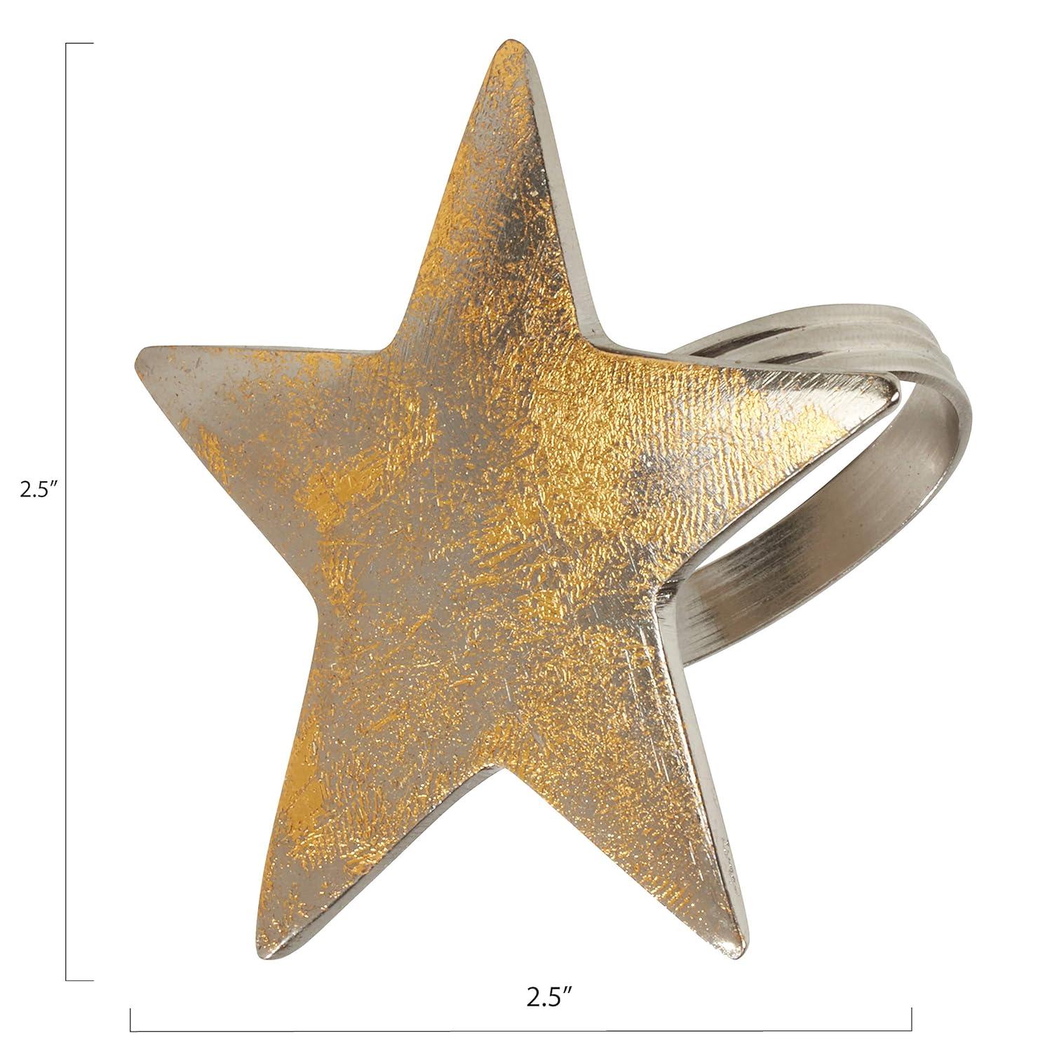Saro Lifestyle Gold Texture Star Napkin Ring, Gold (Set of 4)