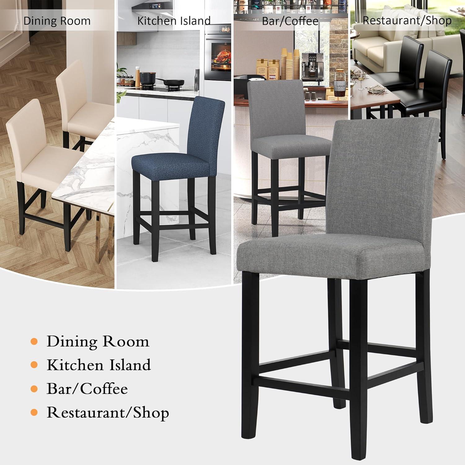 GOTMINSI Counter Height Bar Stool, Classic Upholstered 24 Inches Counter Height Stools Set of 4 barstools with Solid Wood Legs and Grey Fabric