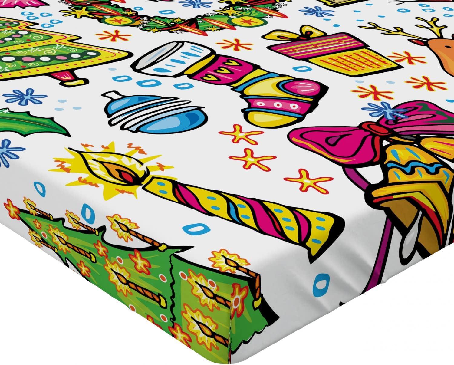 Ambesonne Christmas Fitted Sheet, New Year Candies, Twin XL Size, Multicolor