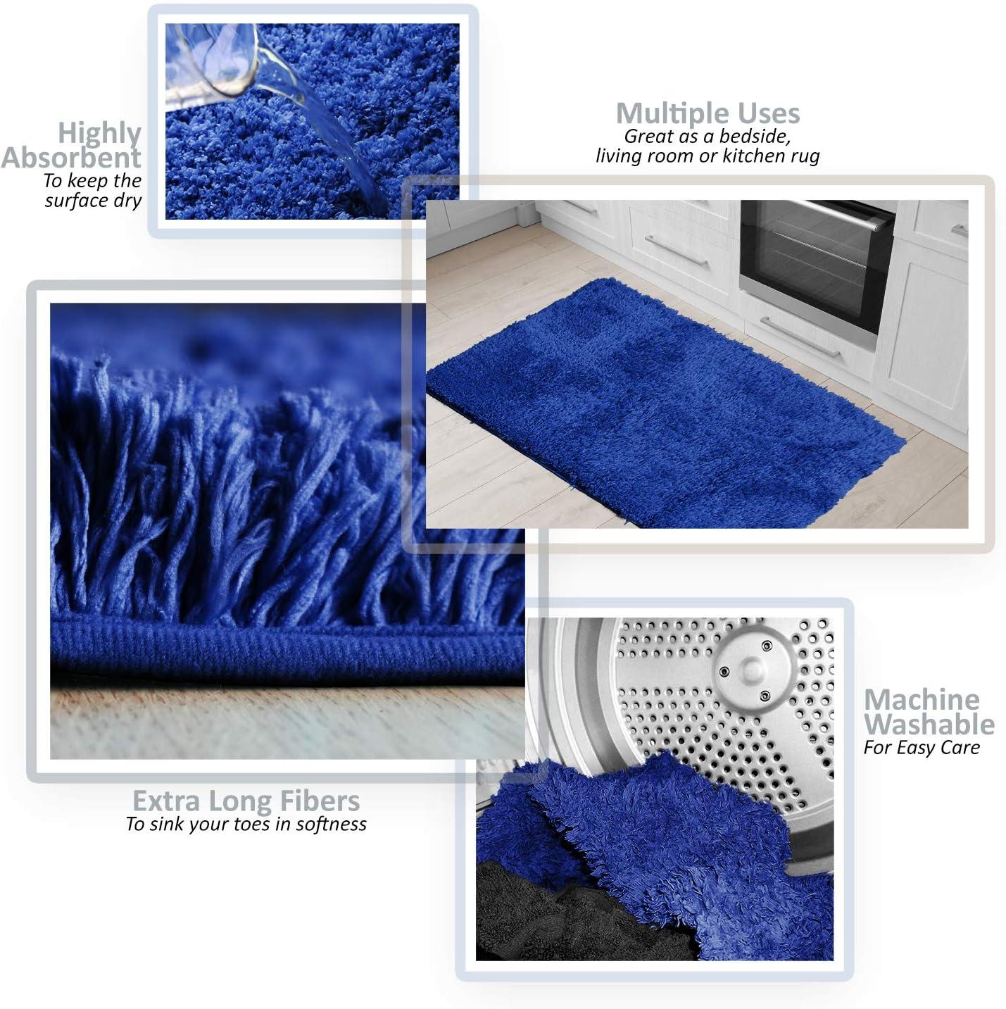 Clara Clark Set of 3 Absorbent Bath Mat Non-Slip Backing Rubber Bathroom Rugs, Large, 20x32, Royal Blue
