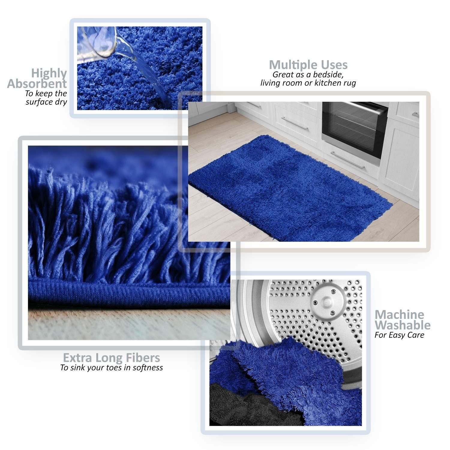 Clara Clark Set of 3 Absorbent Bath Mat Non-Slip Backing Rubber Bathroom Rugs, Large, 20x32, Royal Blue