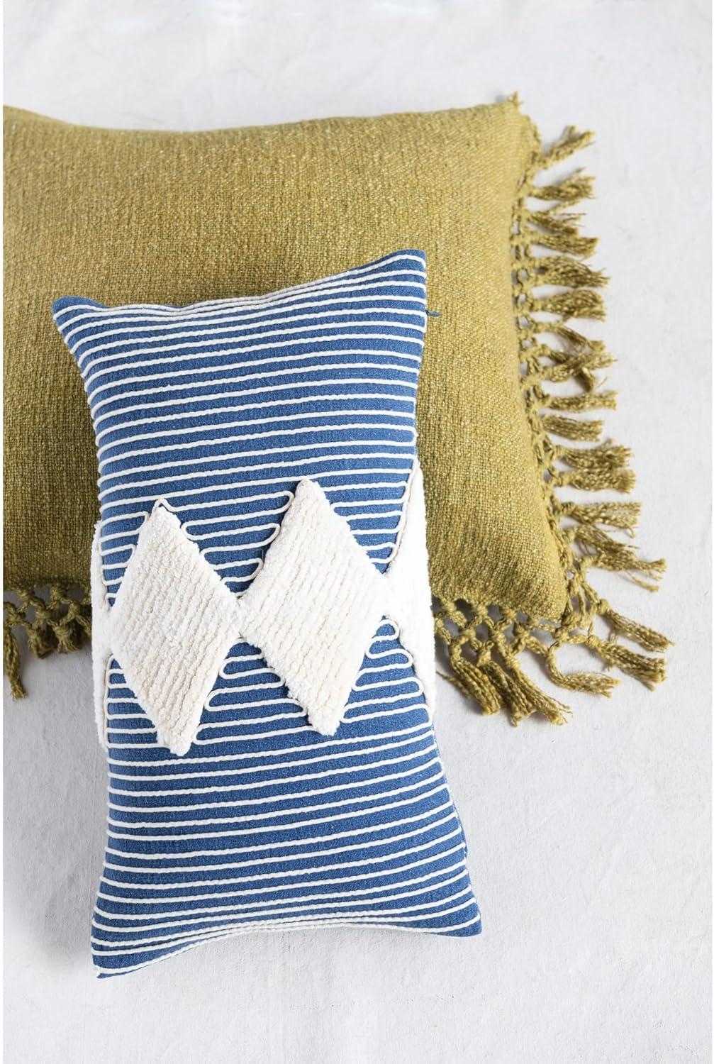 Creative Co-Op Cotton Tufted Lumbar Pillow with Embroidered Rope Stripes