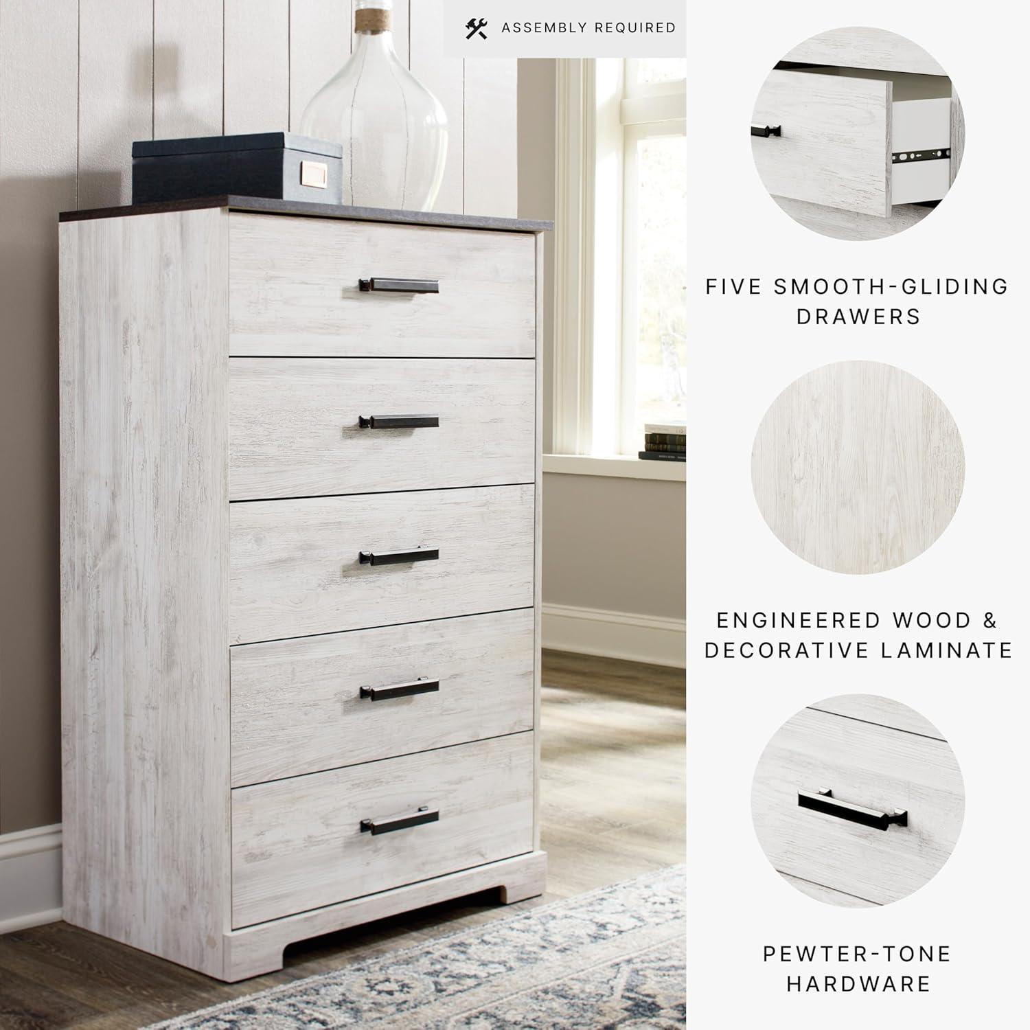 Signature Design by Ashley Casual Shawburn Chest of Drawers, Whitewash/Charcoal Gray