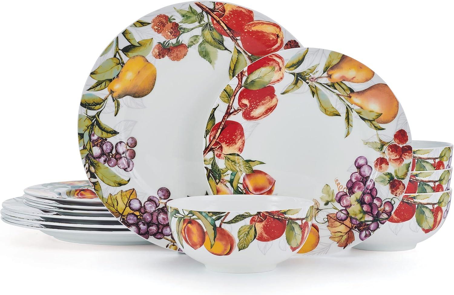 Orchard Floral Porcelain 12-Piece Dinnerware Set, Service for 4