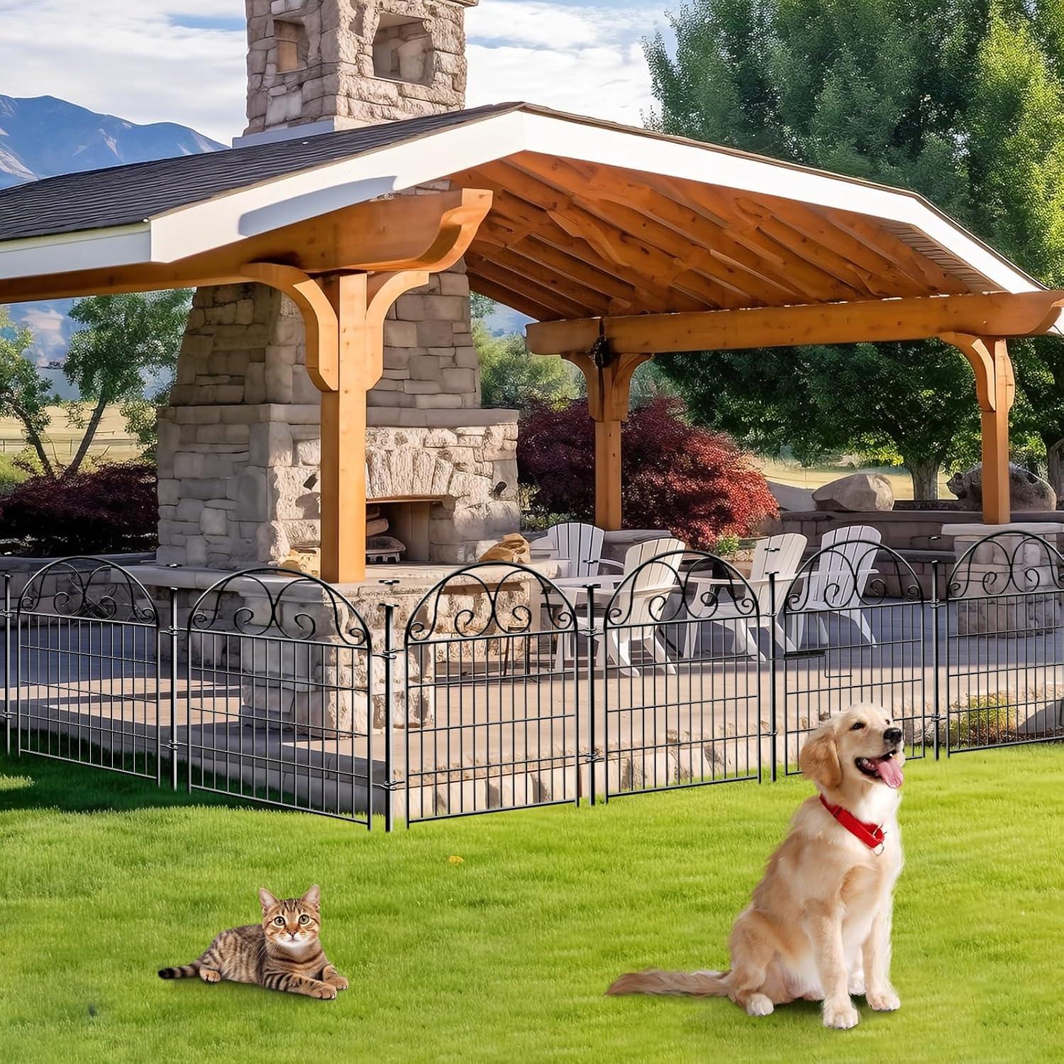 Tall Garden Fence Animal Barrier with Gate, 32 in(H) 16 Panels Garden Fences and Borders for Dogs, Dog Fence Outdoor for Yard, Total Length 35 Ft Metal Temporary Fencing│Patented