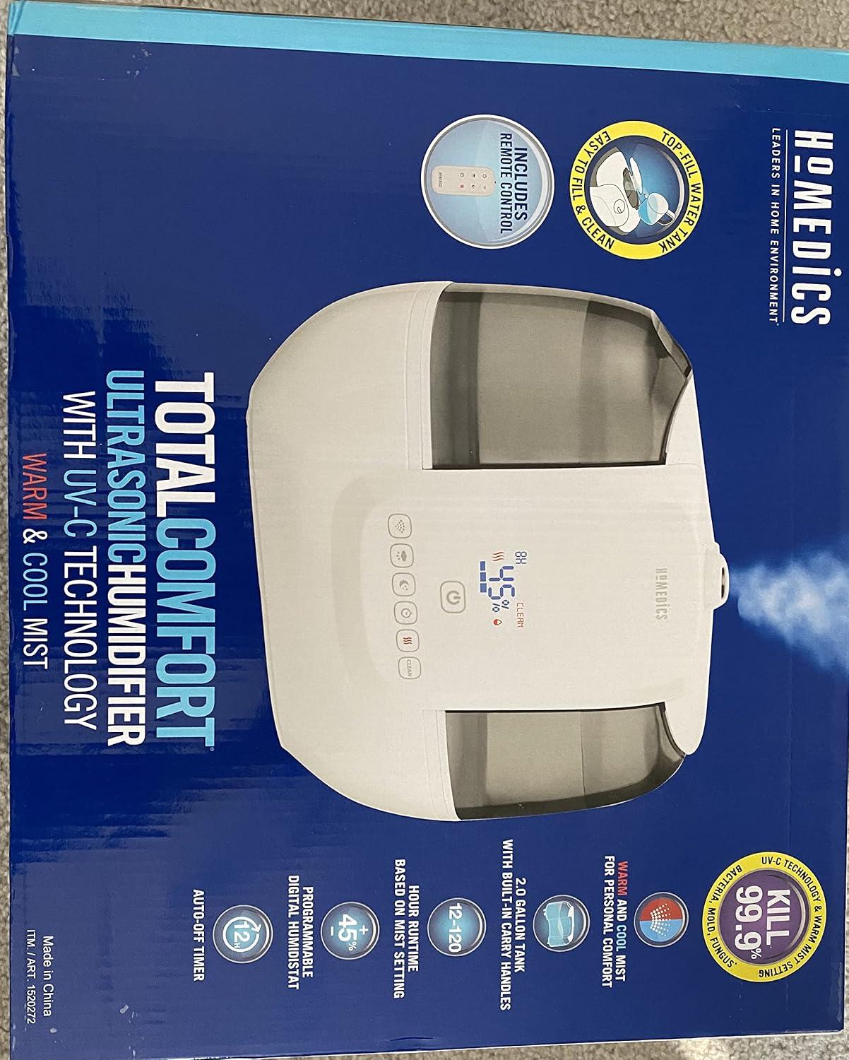 HoMedics TotalComfort Ultrasonic Humidifier with UV-C Technology, White
