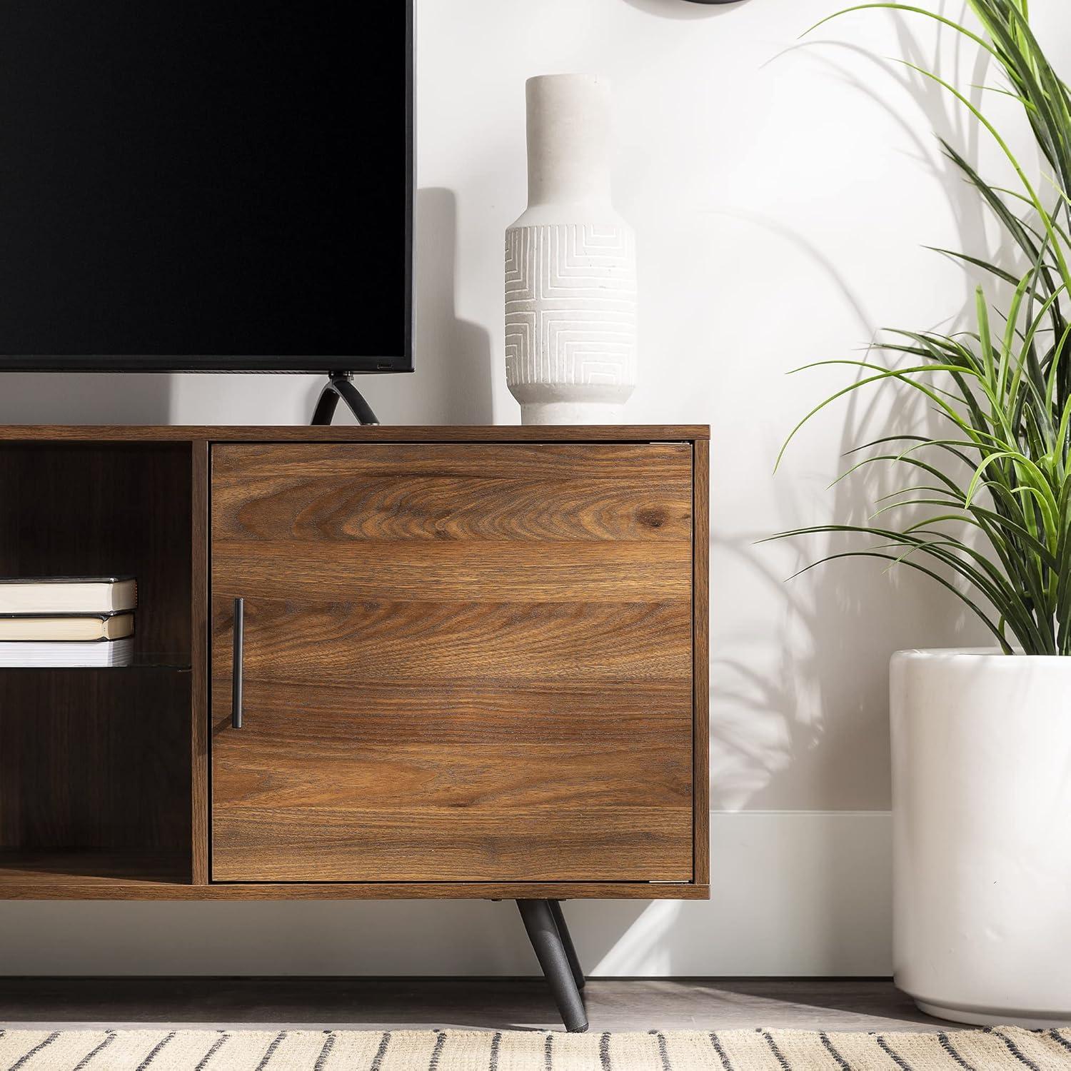 70" Dark Walnut Mid-Century Modern TV Stand with Cabinet