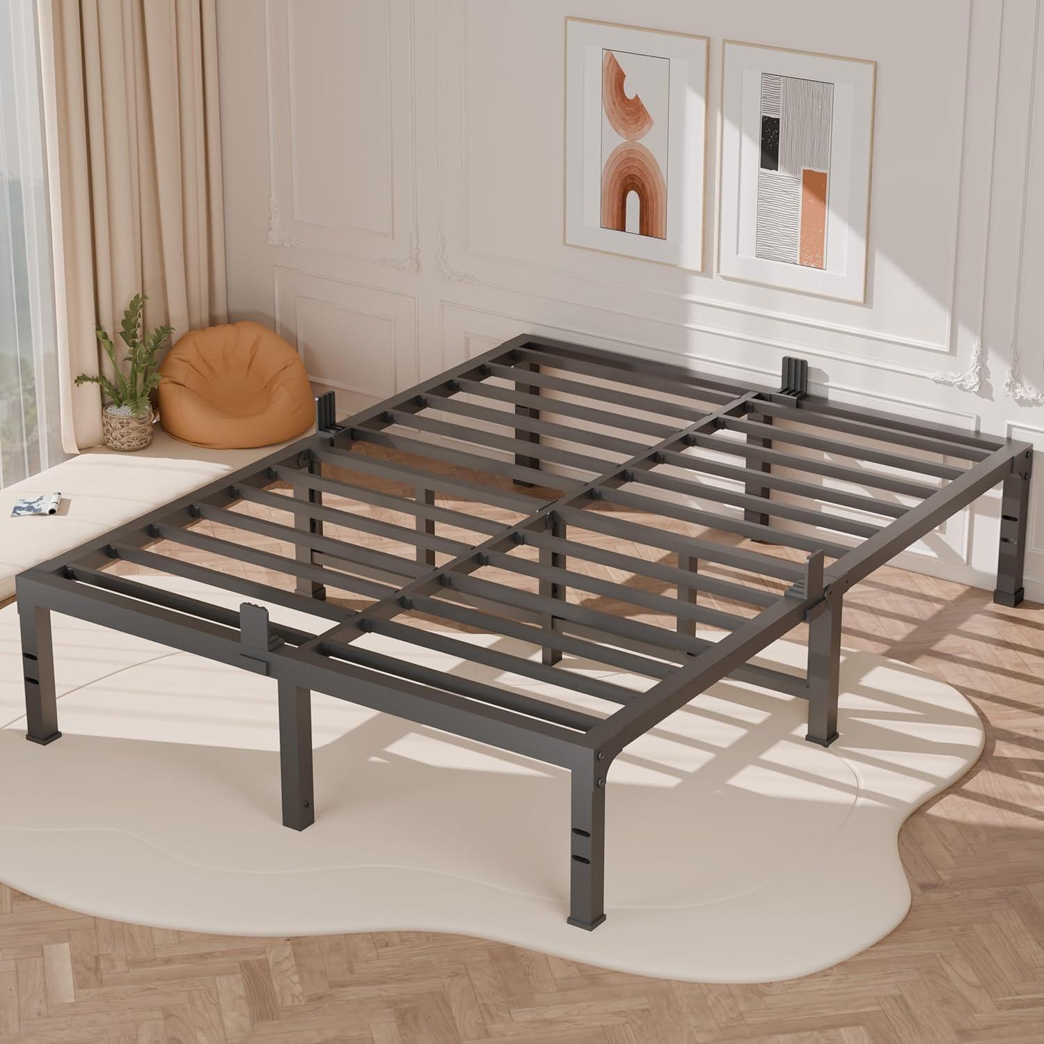 FUIOBYVV King Bed Frame, 14 Inch Heavy Duty Metal Platform Bed Frame King Size Support Up to 3500 lbs, No Box Spring Needed/No Shaking/Steel Slat Support/Noise Free/Easy Assembly