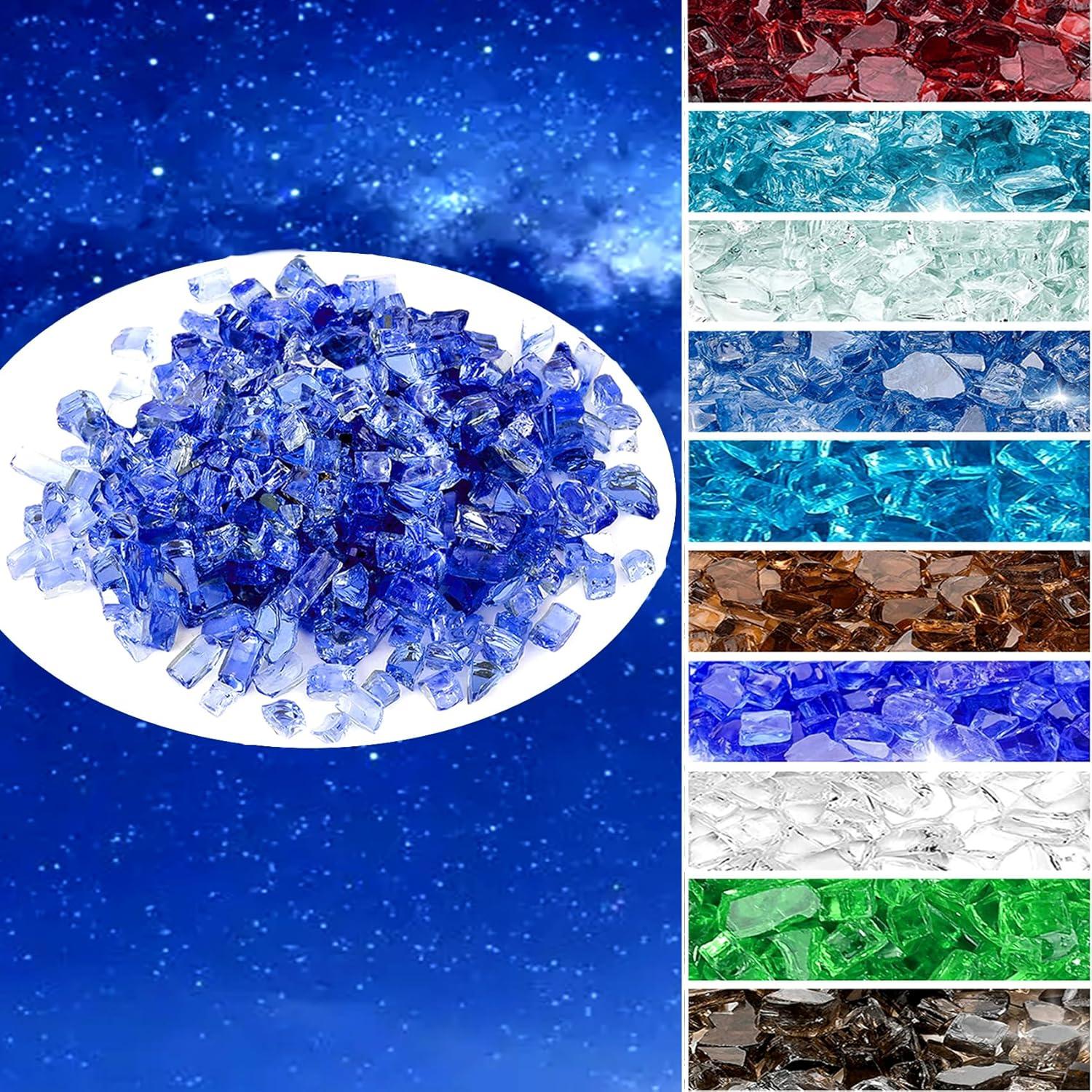 Onlyfire 10 lbs Fire Glass for Propane Fire Pit, 1/2-Inch High Luster Fireplace Glass Rocks for Fire Pit Table, Cobalt Blue