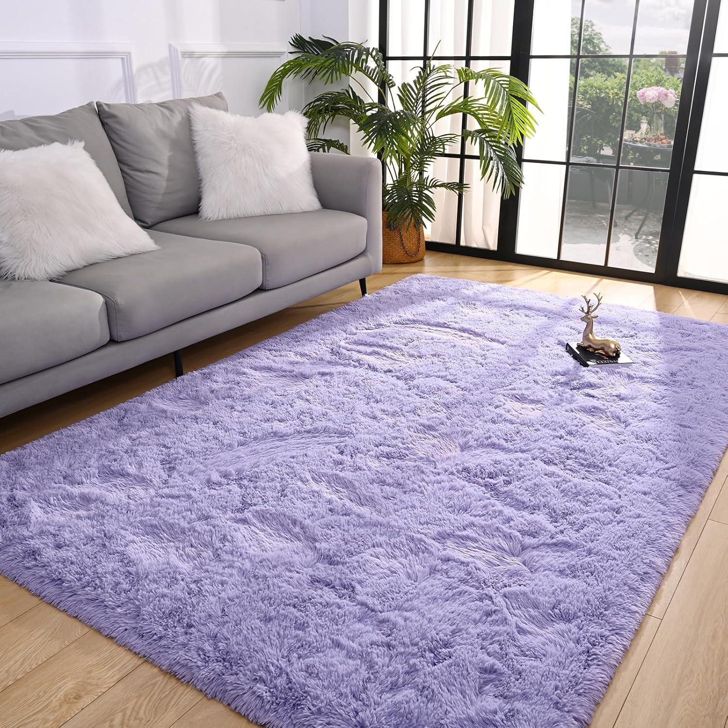 Noahas Fluffy Shaggy Rugs, 5x8 Feet Purple Plush Rugs for Girls Bedroom, Soft Kids Room Carpets, Large Bedside Rug, Upgrade Non-Slip Rugs for Children Nursery Dorm Home Decor, Purple
