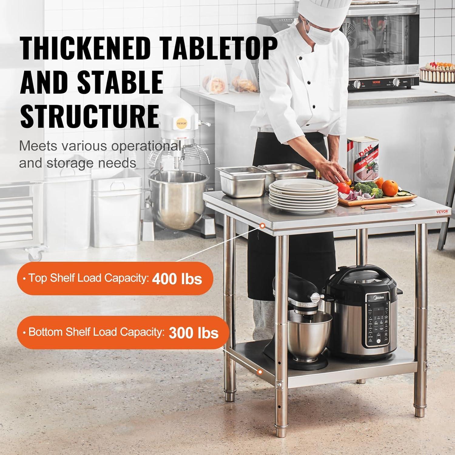 Heavy Duty Stainless Steel Kitchen Prep Table with Adjustable Shelf