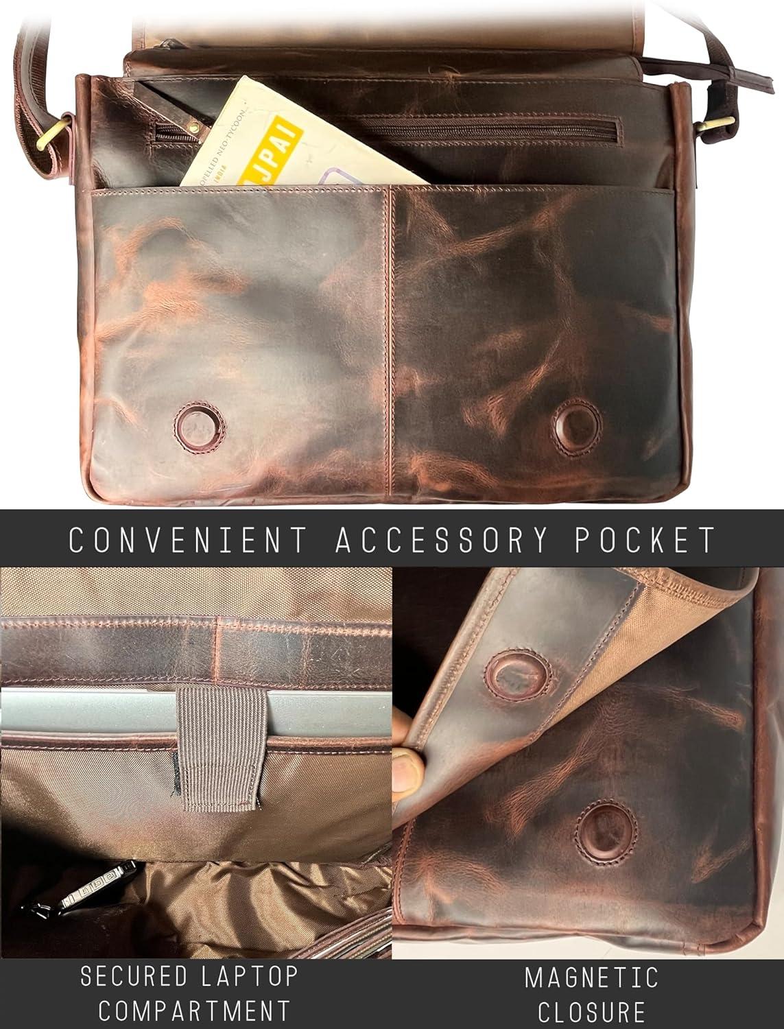 Leather Laptop Bag for Men 16" Messenger Shoulder Computer Satchel Business Office Crossbody Work Bag by Rustic Town, Mulberry