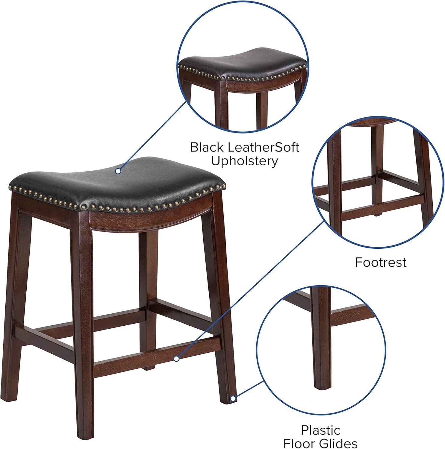 Flash Furniture 26'' High Backless Wood Counter Height Stool with LeatherSoft Saddle Seat