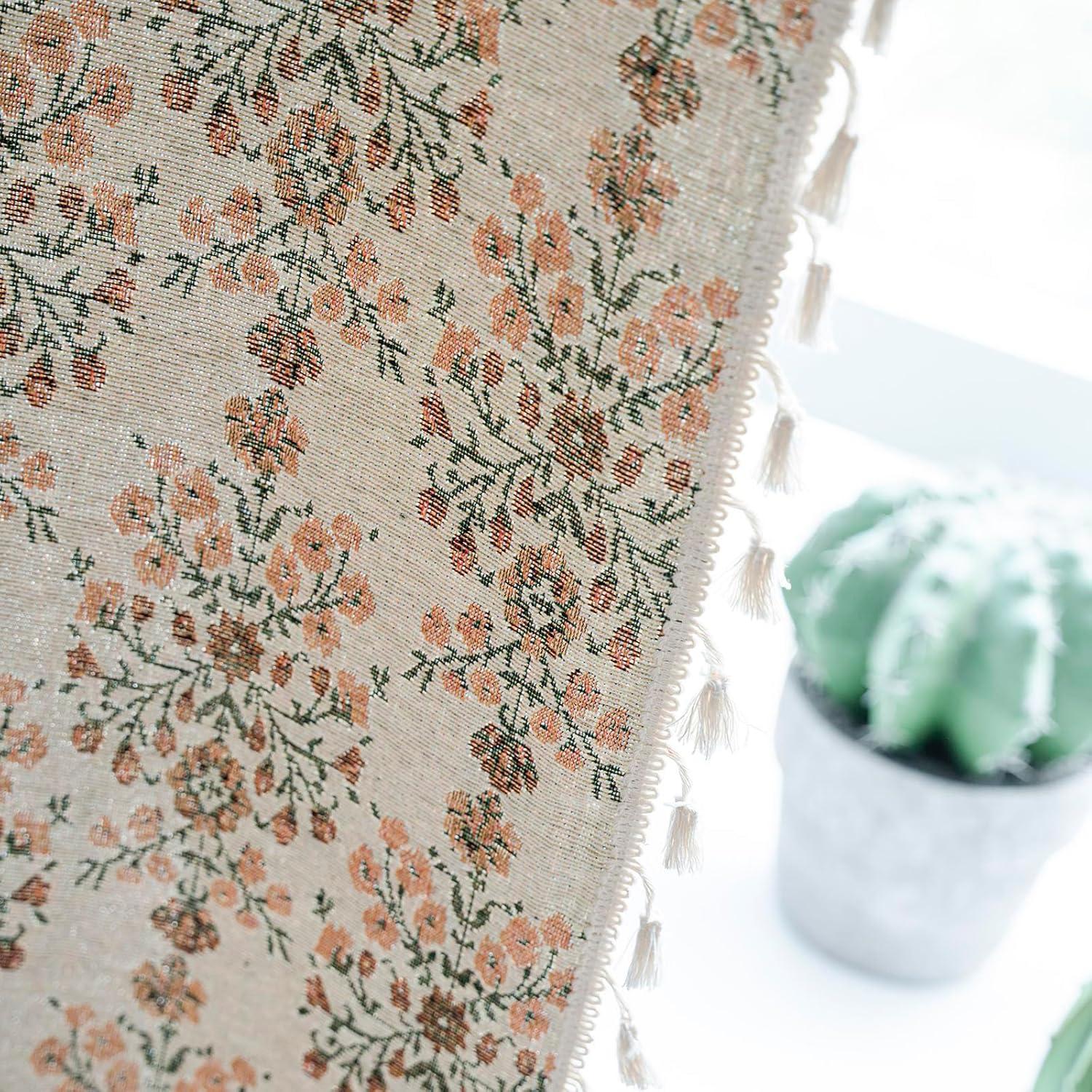 Floral Curtains 63 Inch Length 2 Panels Vintage Flower Patterned Drapes Boho Short Semi Sheer Tassel Rustic Country Rod Pocket Botanical Farmhouse Window Curtain Panels for Bedroom Living Room