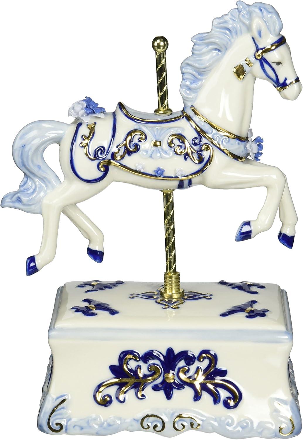 Kevins Gift Shoppe Ceramic Blue Carousel Horse Music Box