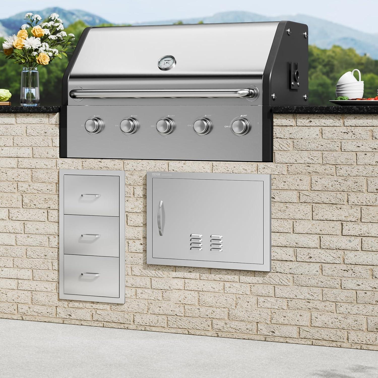 Stainless Steel 24" x 17" Outdoor BBQ Access Door with Vents