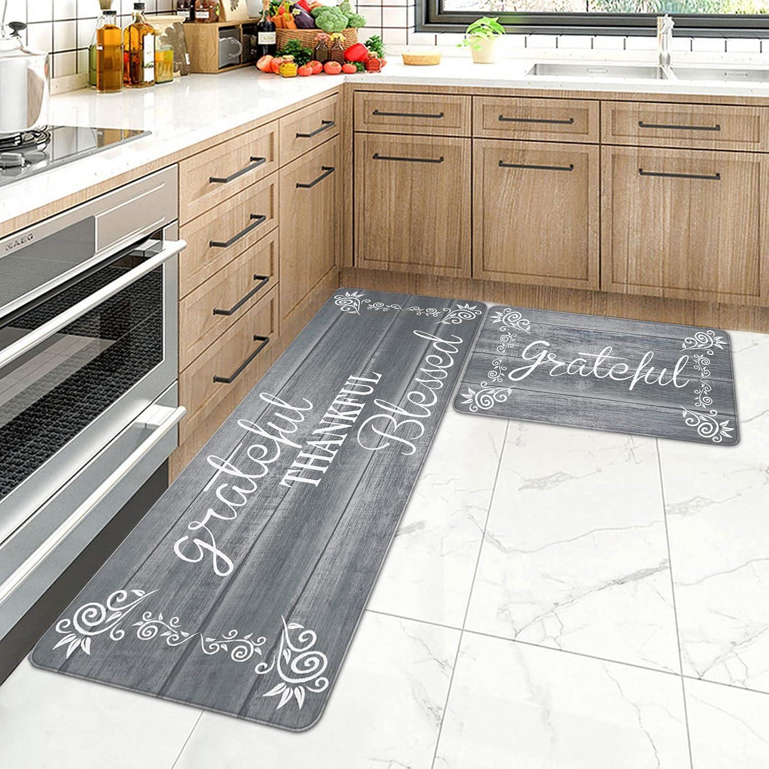 Rosalind Wheeler The Anti Fatigue Kitchen Mat Set of 2 Non Slip Cushioned Kitchen Mats for Floor Waterproof Farmhouse Kitchen Rugs and Mats Set Comfort Standing Desk Mat Carpet