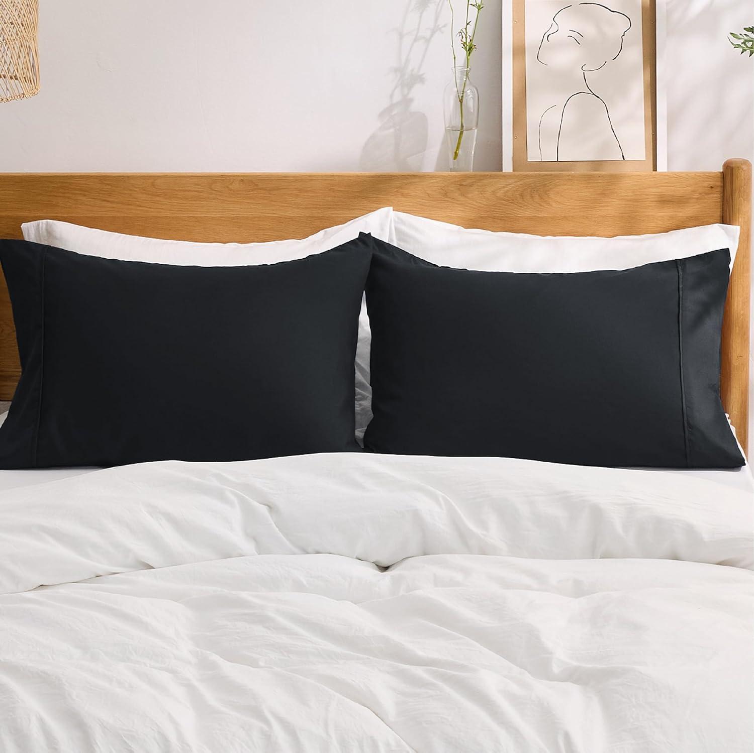Nestl Pillow Sham Set of 2, Premium 1800 Series Double Brushed Bed Pillow Cases, Black, King 20" X 36"