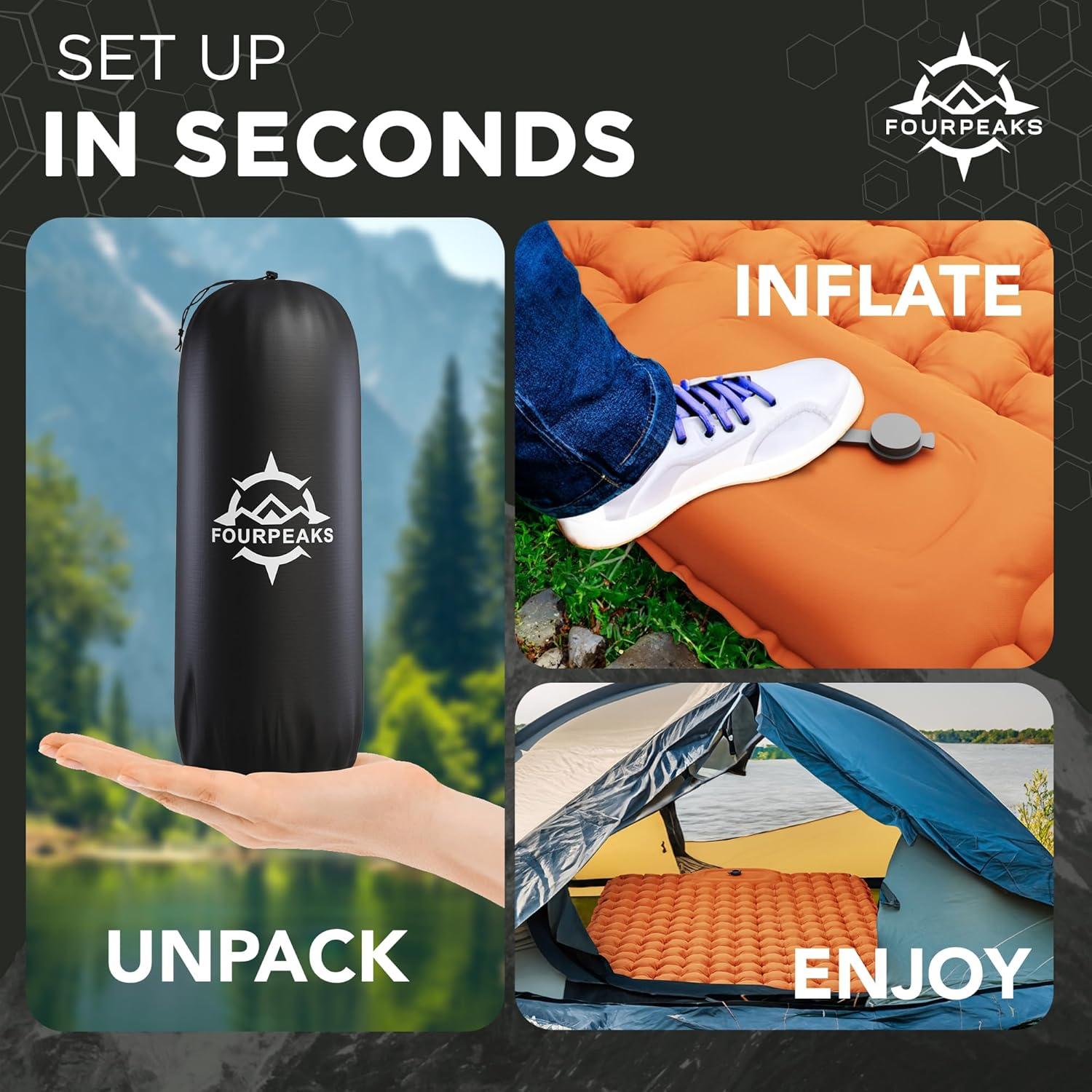 Double Orange and Black Nylon Self-Inflating Sleeping Pad with Pillows