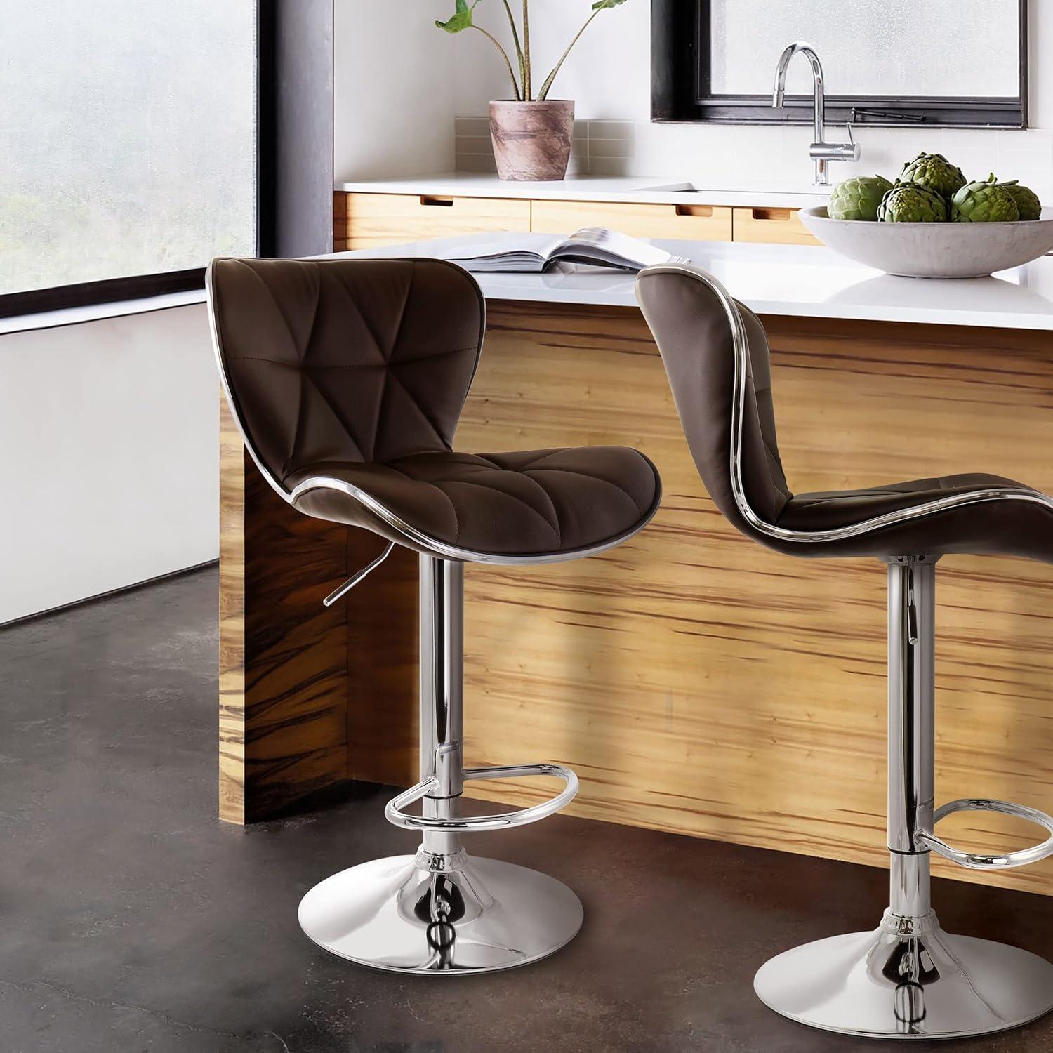 Elama 2 Piece Adjustable Faux Leather Bar Stool Set