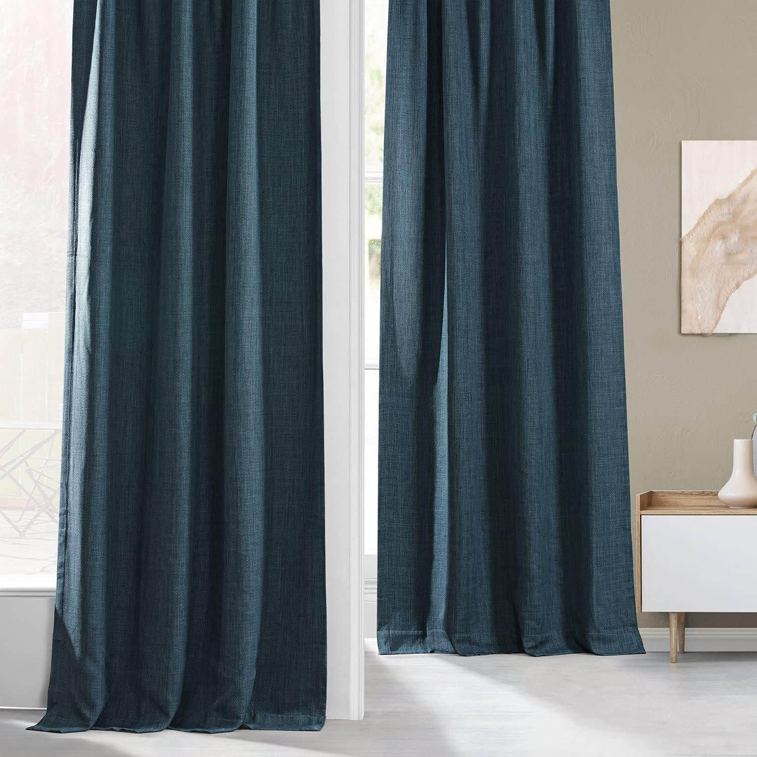 Story Blue Faux Linen Room Darkening Curtains 84 Inches