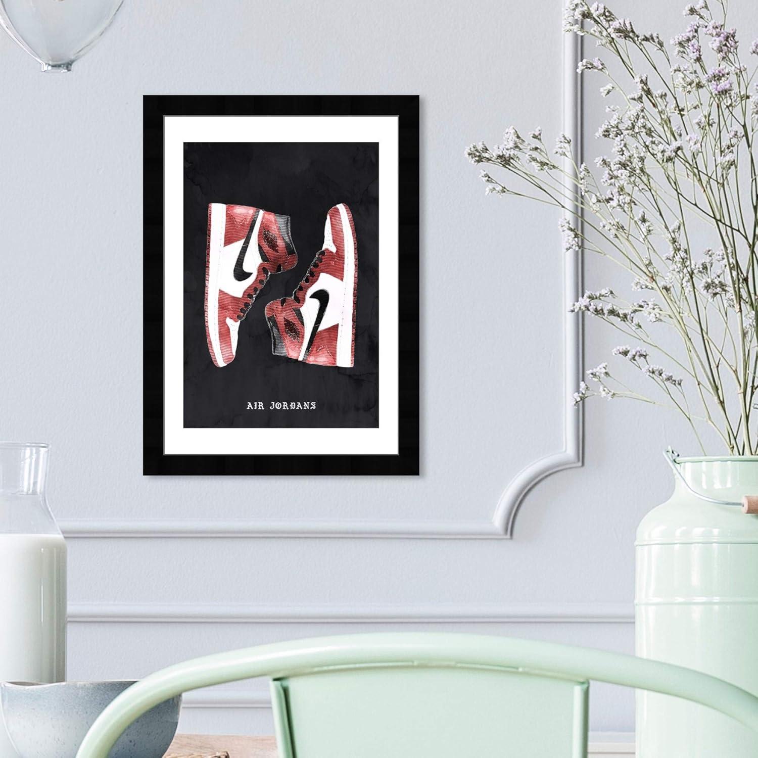 Red and Black Air Jordans Framed Wall Art Print