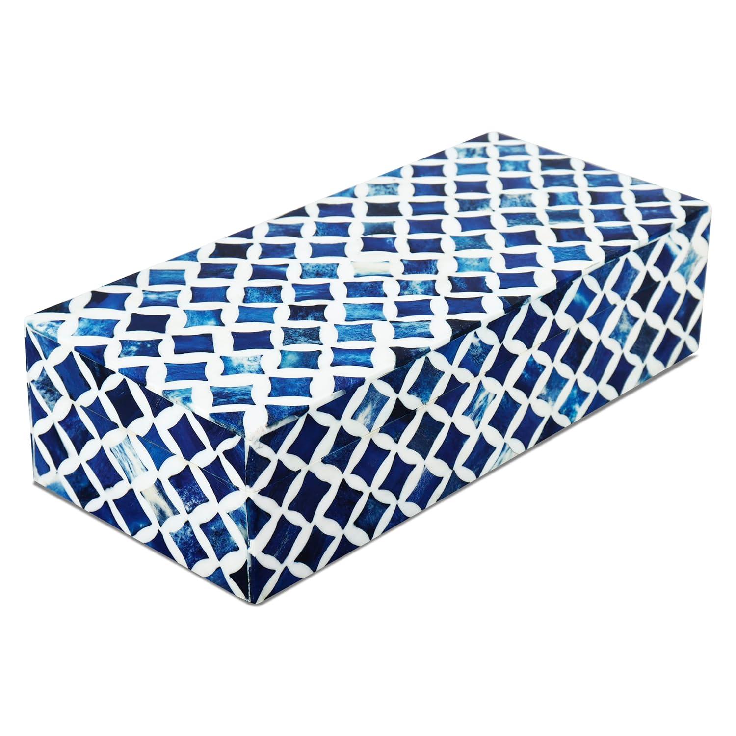 Handicrafts Home Decorative Box with Lids for Home Decor Handmade Modern Keepsake Accessories Collectible Multipurpose Box 10x4.5x2.5 , Star Blue White