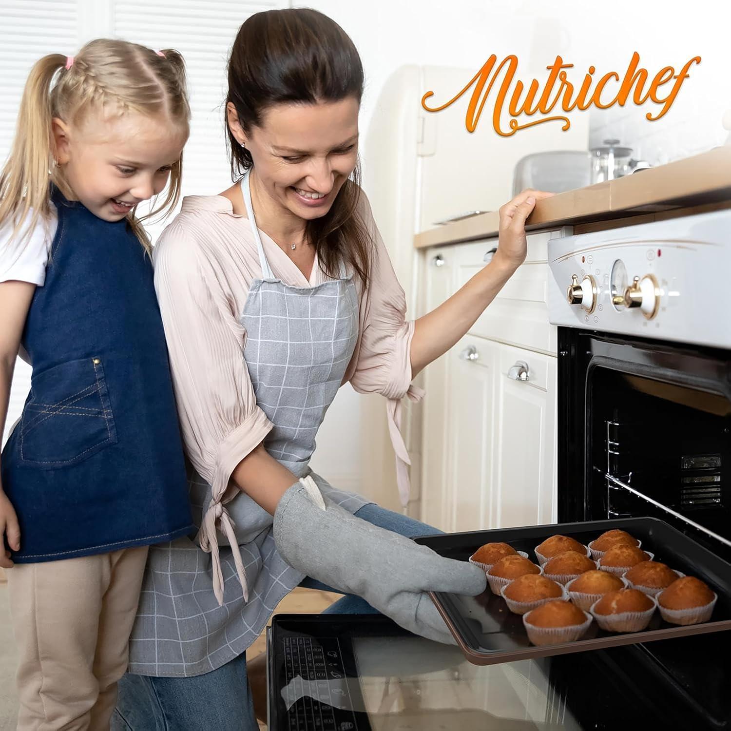 NutriChef 8-Piece Nonstick Stackable Bakeware Set PFOA, PFOS, PTFE Free W/ Non-Stick Coating, Brown