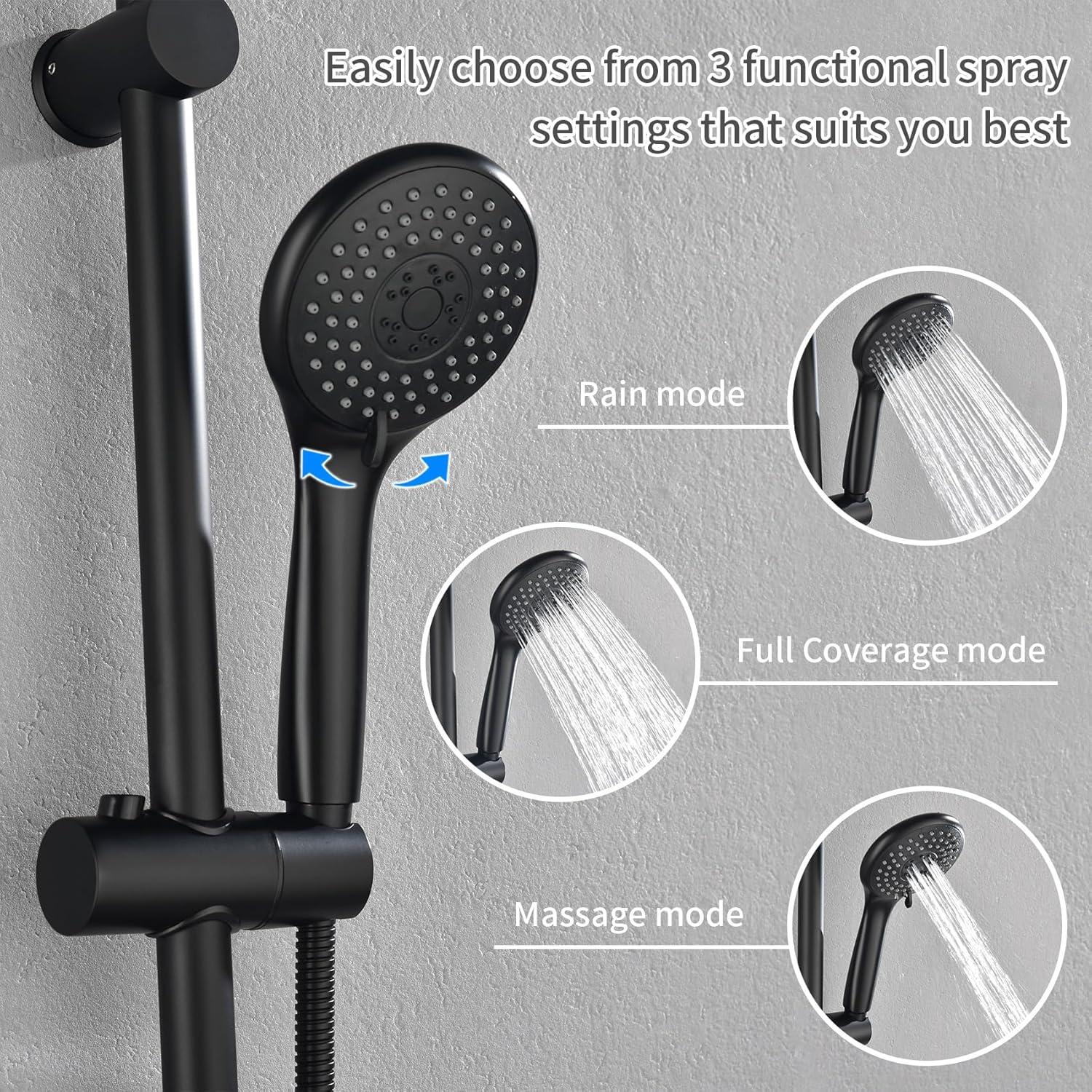 Matte Black Adjustable Brass Handheld Shower System