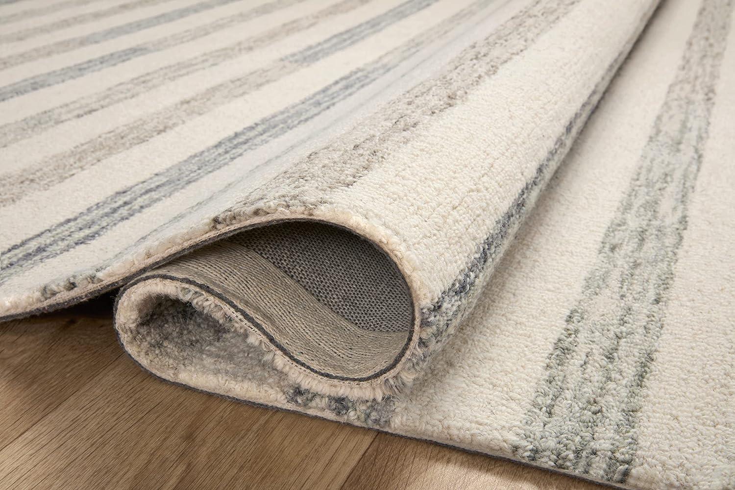 Ivory Stripe High Pile Hand-Tufted Wool Area Rug