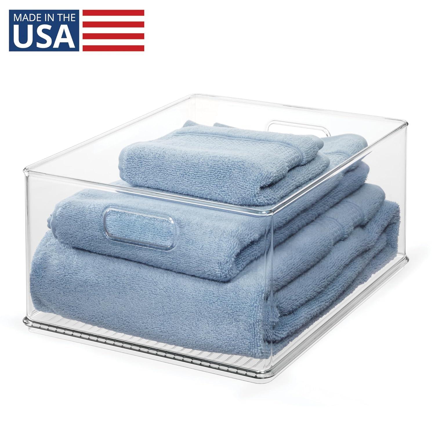 iDesign Plastic Stackable Storage Bin, 18" L X 13.91" W X 8.5" H, Clear