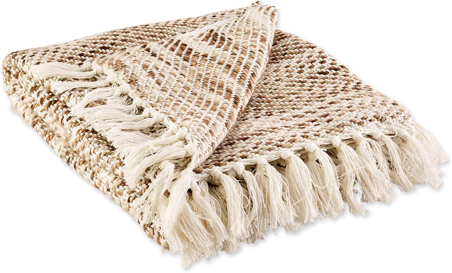 Chic 50"x60" Cotton Throw with Decorative Fringe - Reversible Design