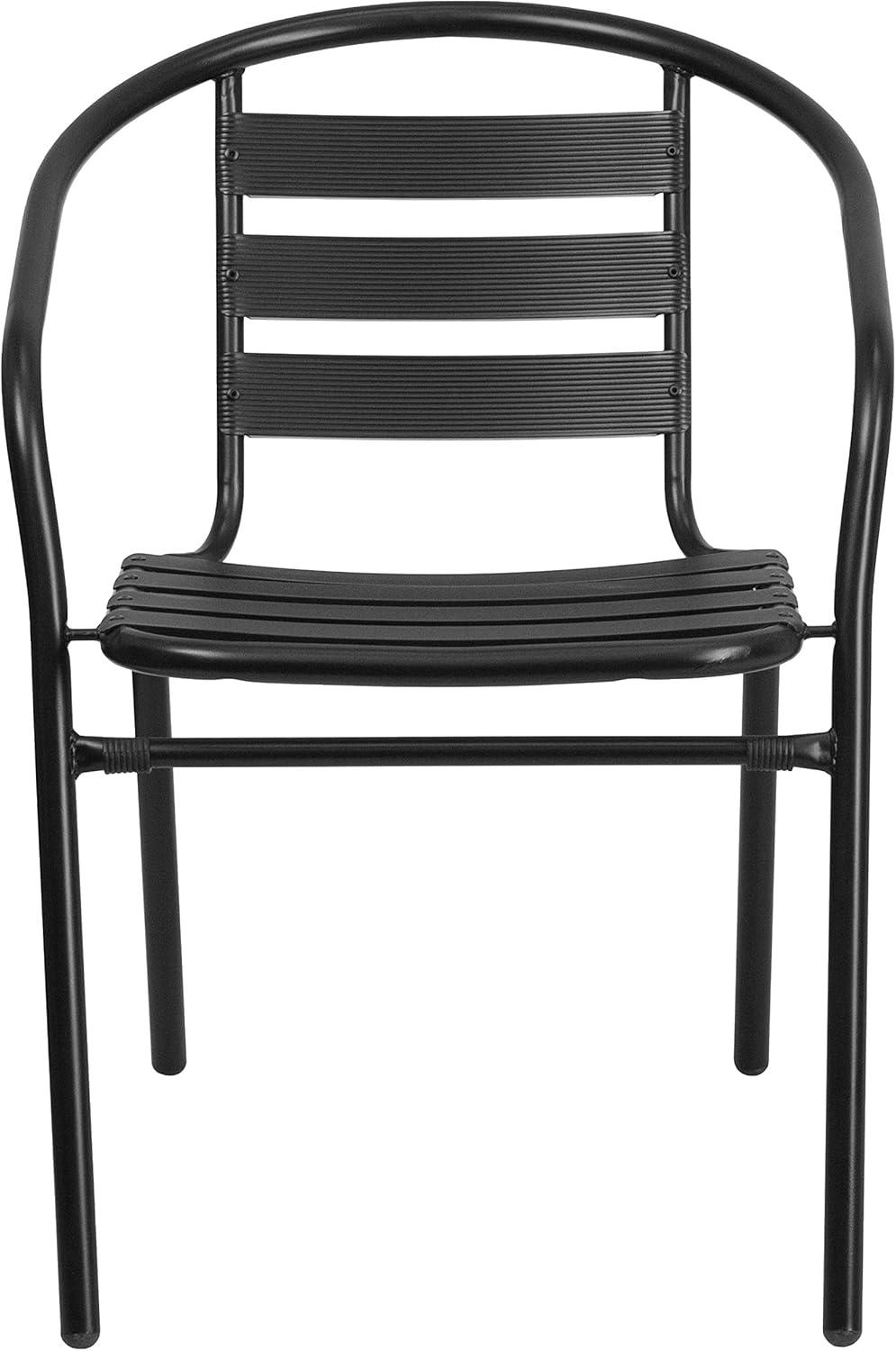 Sleek Black Steel & Aluminum Outdoor Dining Chair with Horizontal Slat Back