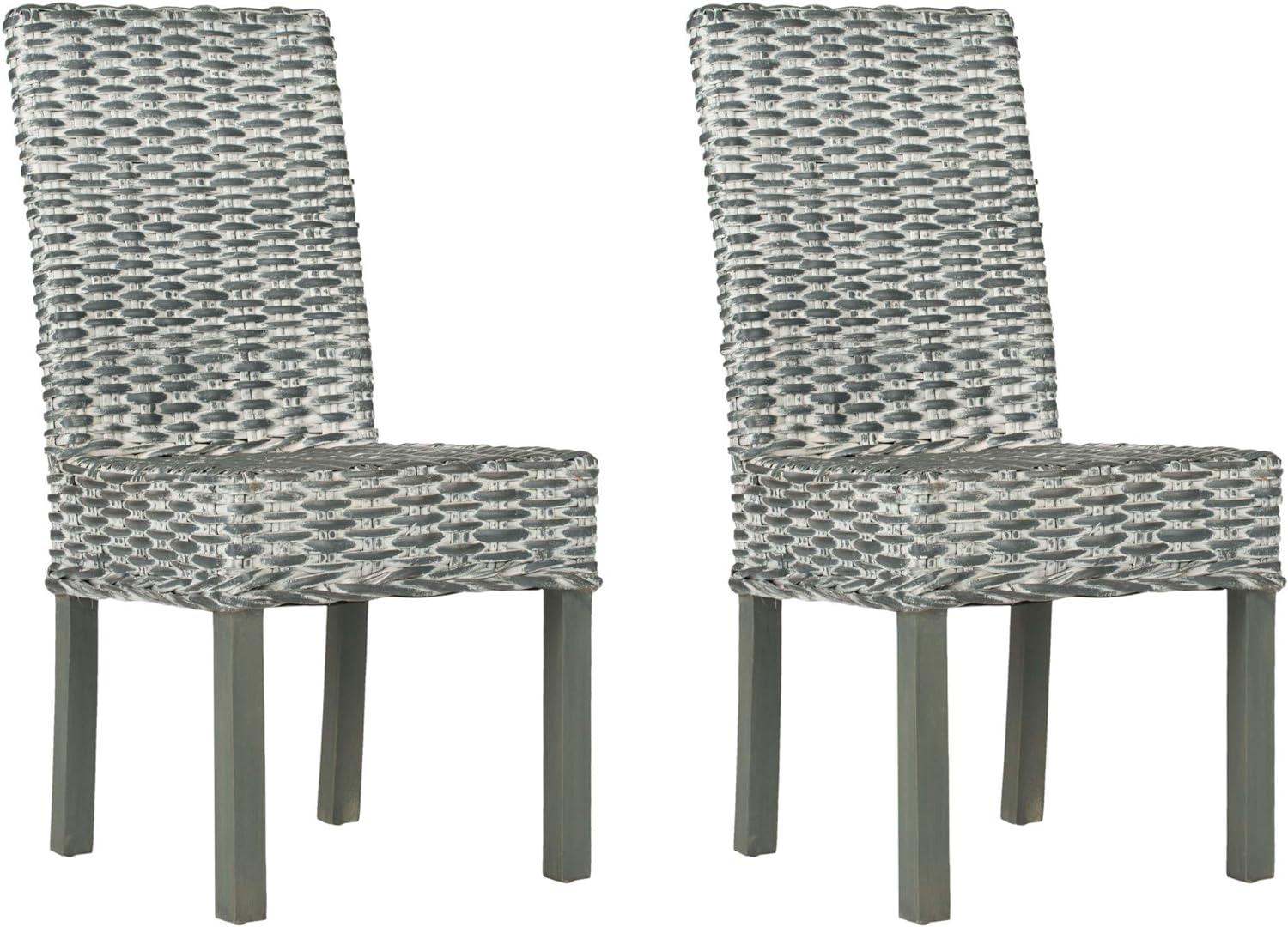 Transitional Gray White-Washed Parsons Side Chair with Cane Slat