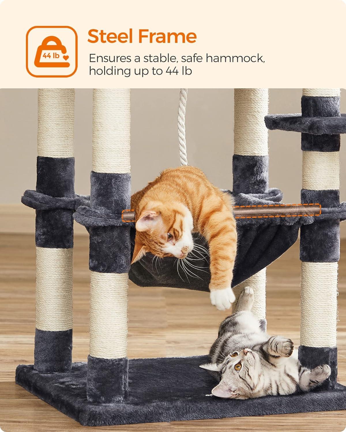 2-Level 56.3" Cat Tree with Scratching Posts & Hammock, Smoky Gray